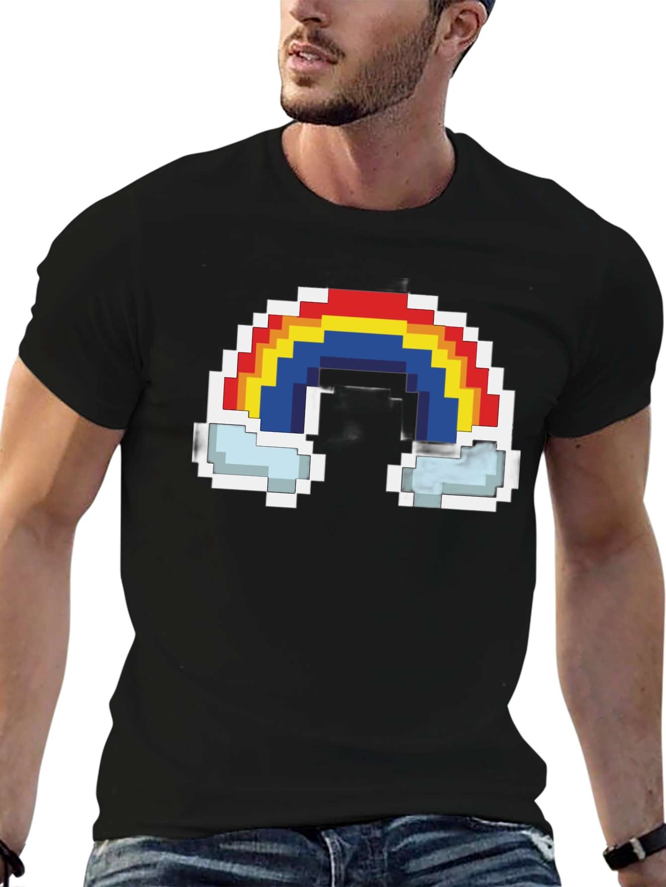 Pixel Rainbow Graphic Tee - Black Cotton T-Shirt