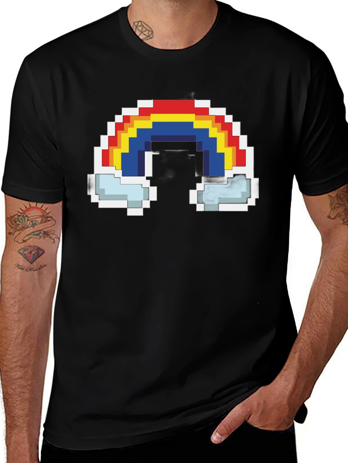 Pixel Rainbow Graphic Tee - Black Cotton T-Shirt