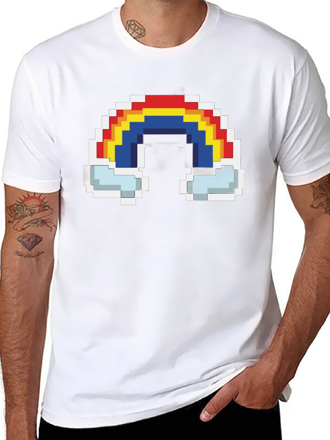 Pixel Rainbow Graphic Tee - Black Cotton T-Shirt