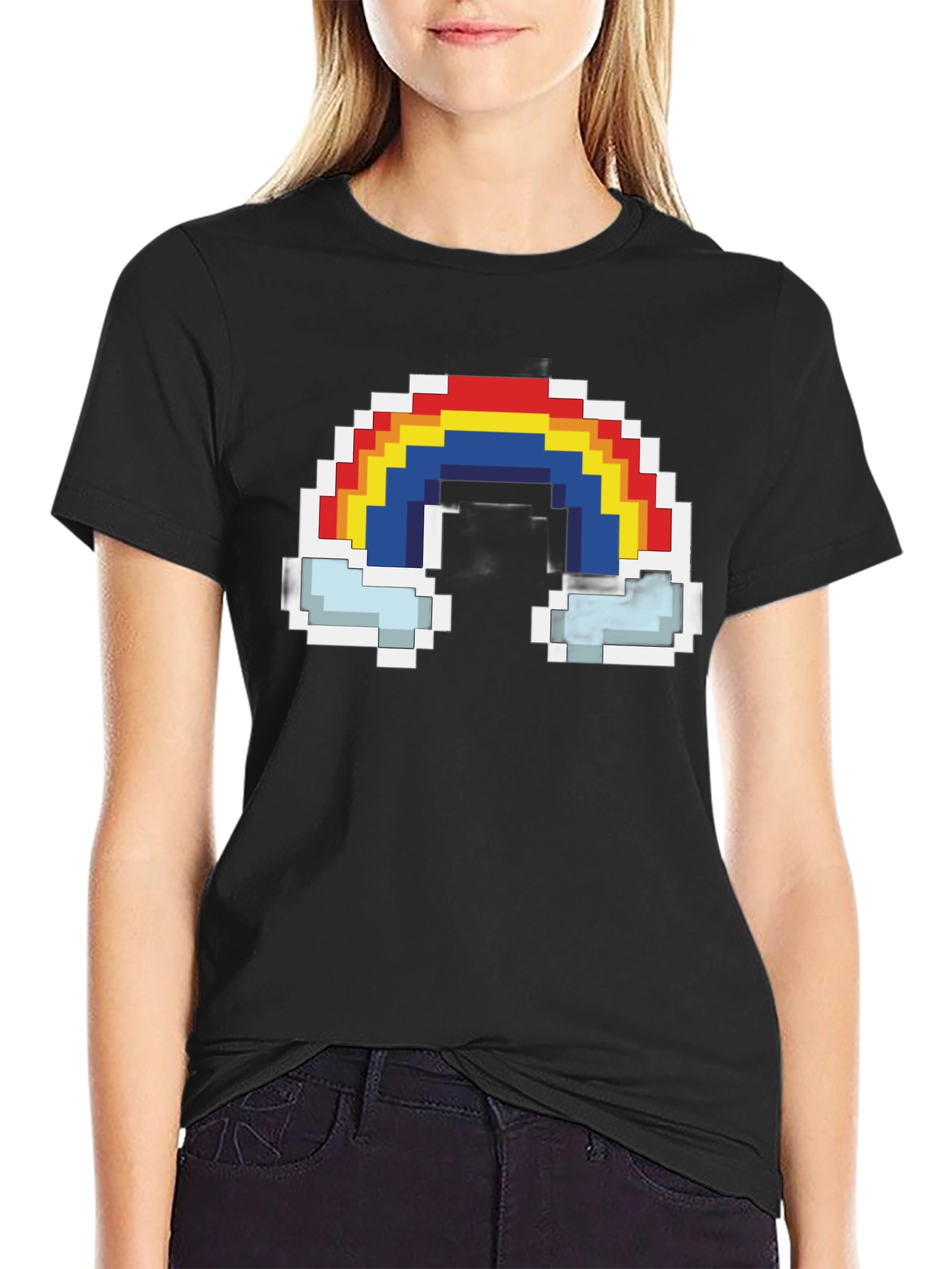 Pixel Rainbow Graphic Tee - Black Cotton T-Shirt