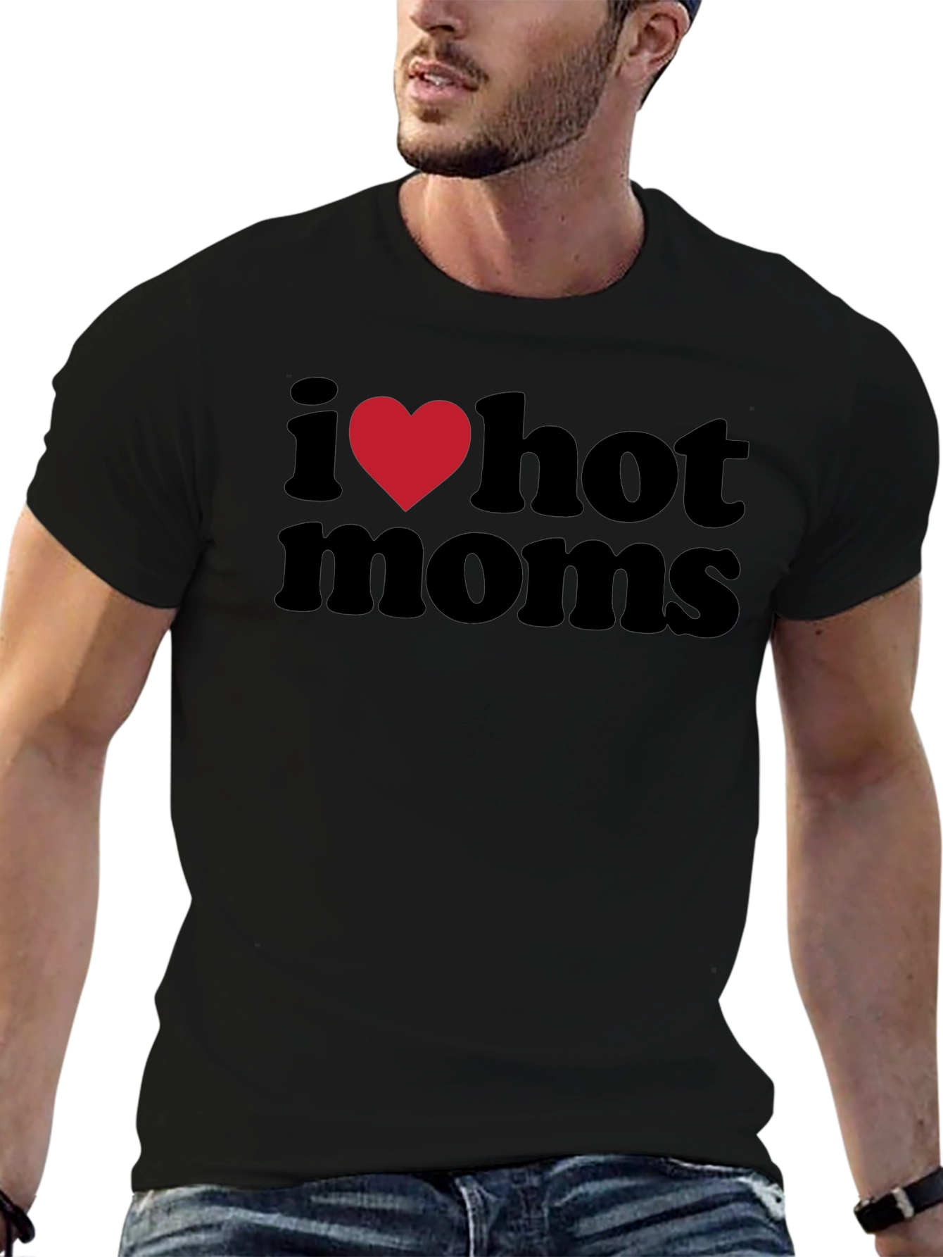 I Heart Hot Moms Black Graphic Tee