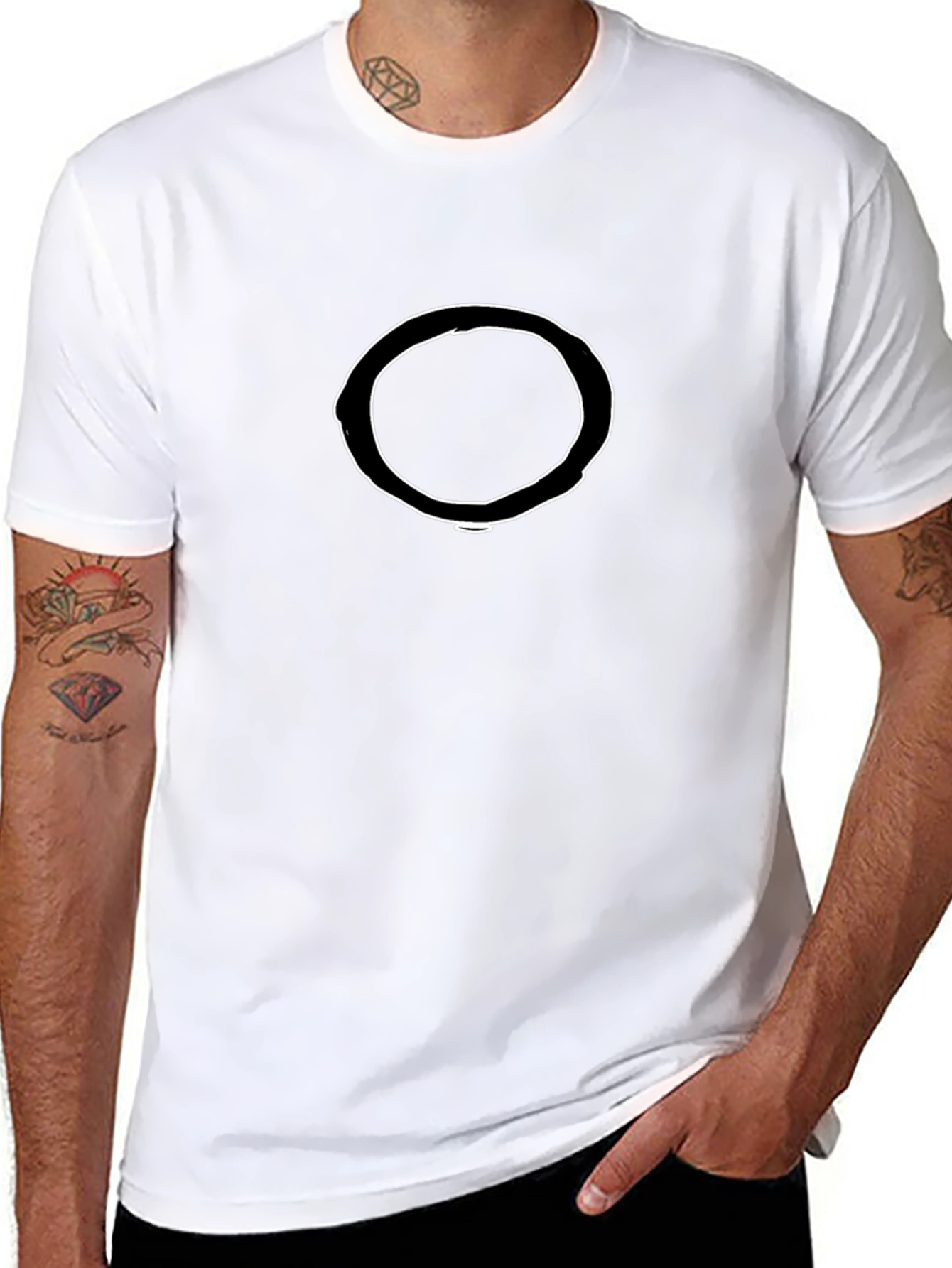 Mens Black T-Shirt with White Circle Design