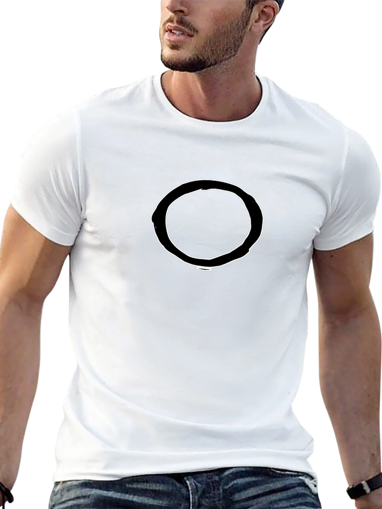 Mens Black T-Shirt with White Circle Design