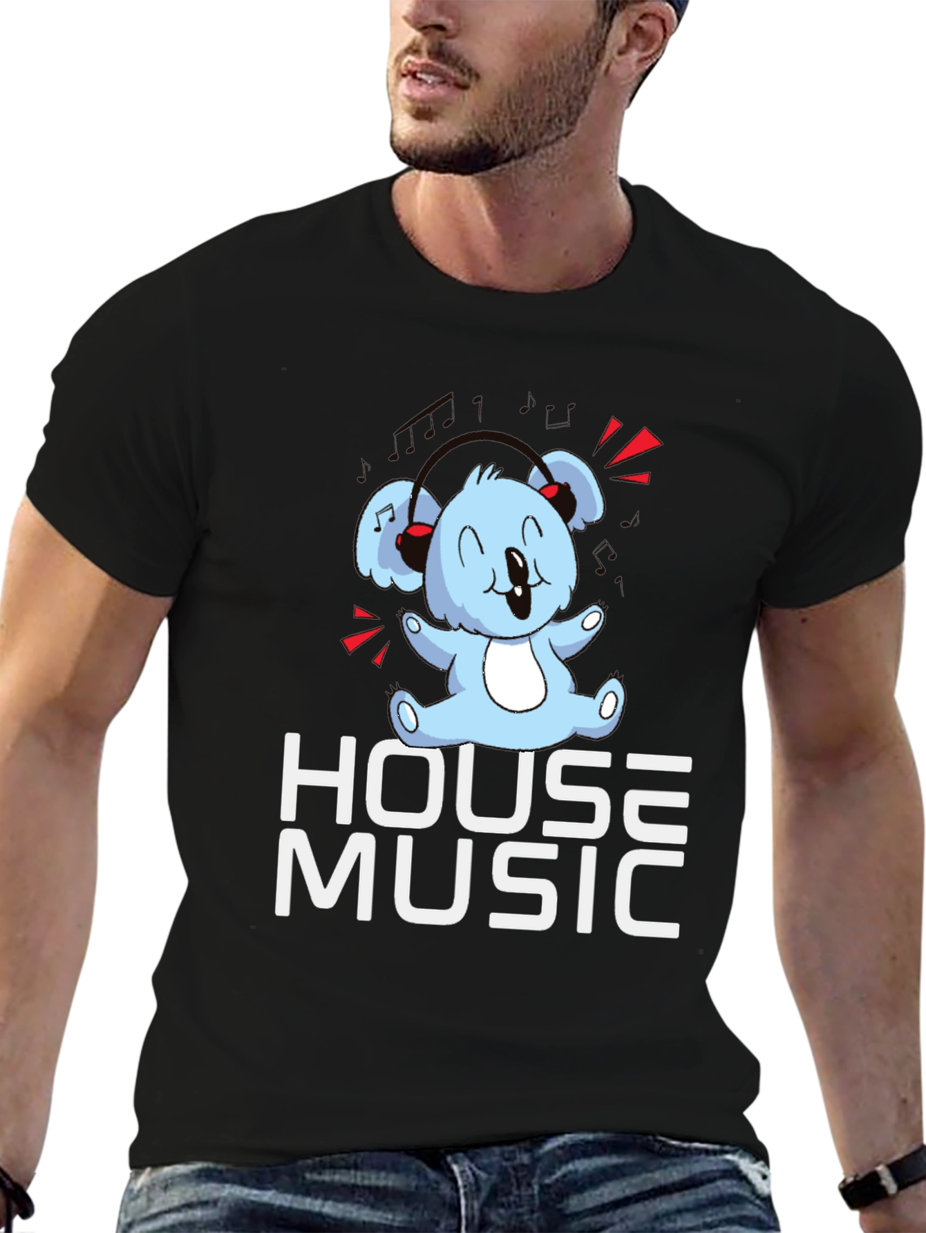 House Music Koala Bear T-Shirt - Black Graphic Tee