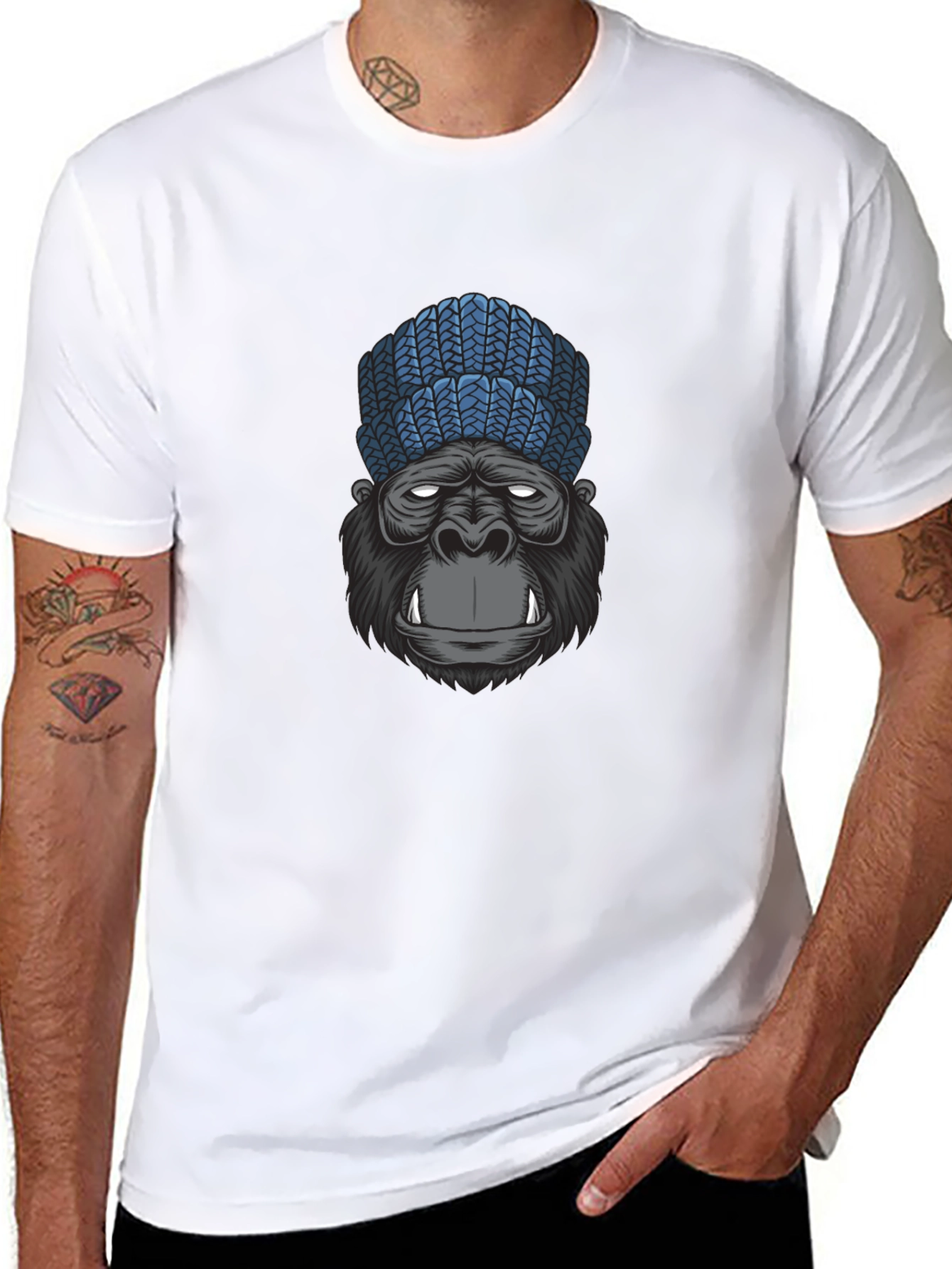 Gorilla Beanie Graphic Tee - Cool & Casual