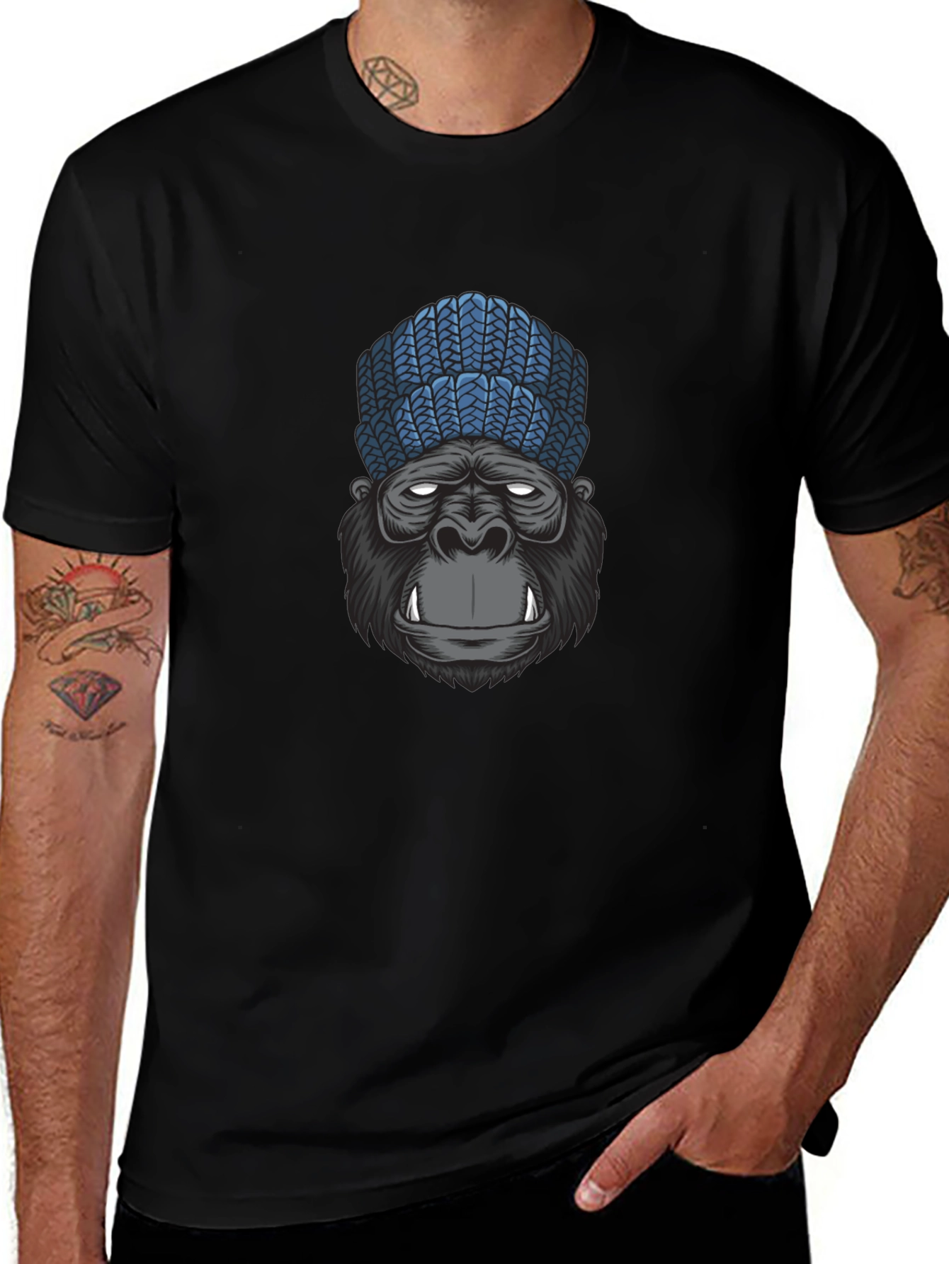 Gorilla Beanie Graphic Tee - Cool & Casual