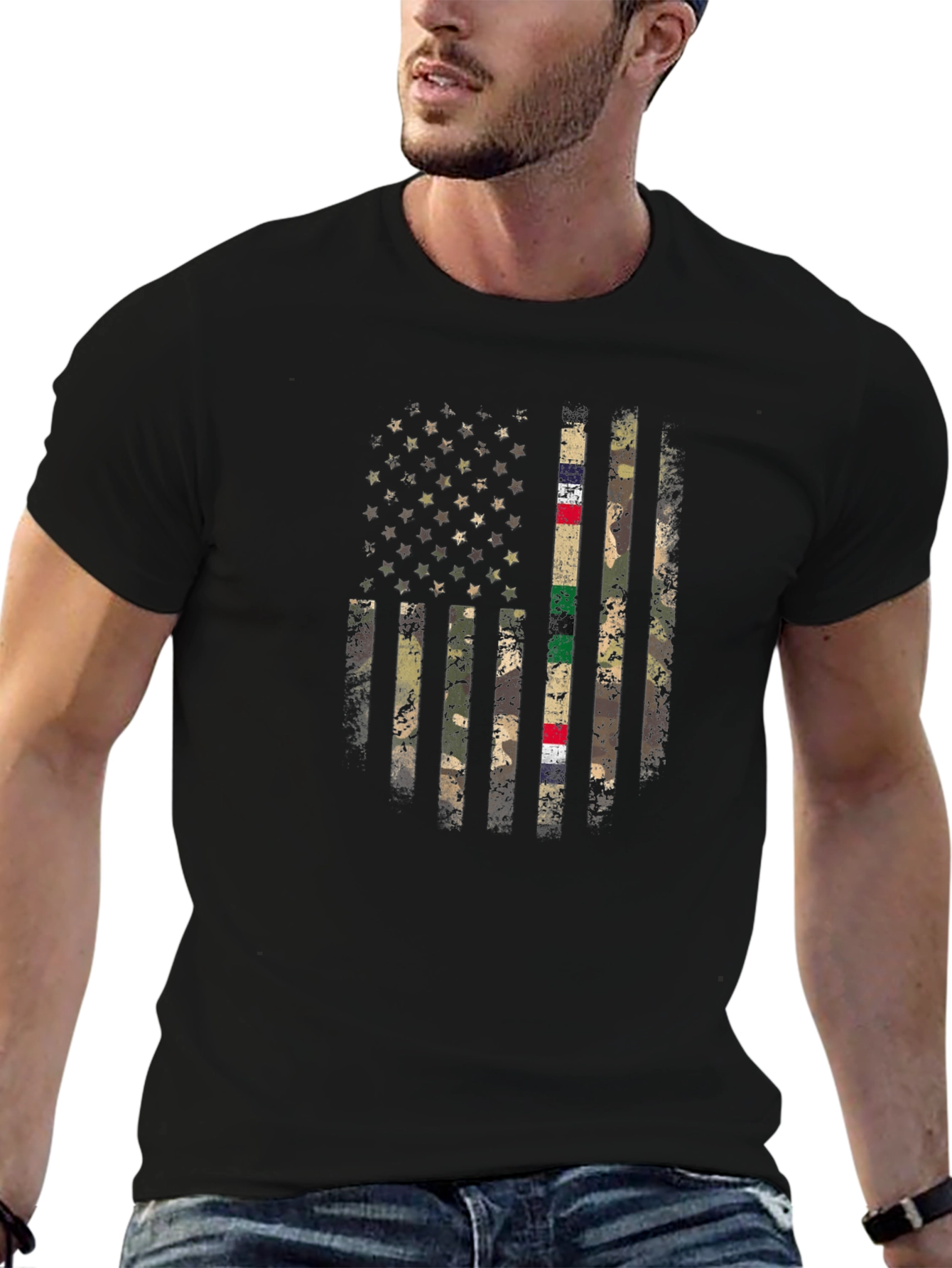 Camo American Flag Graphic T-Shirt