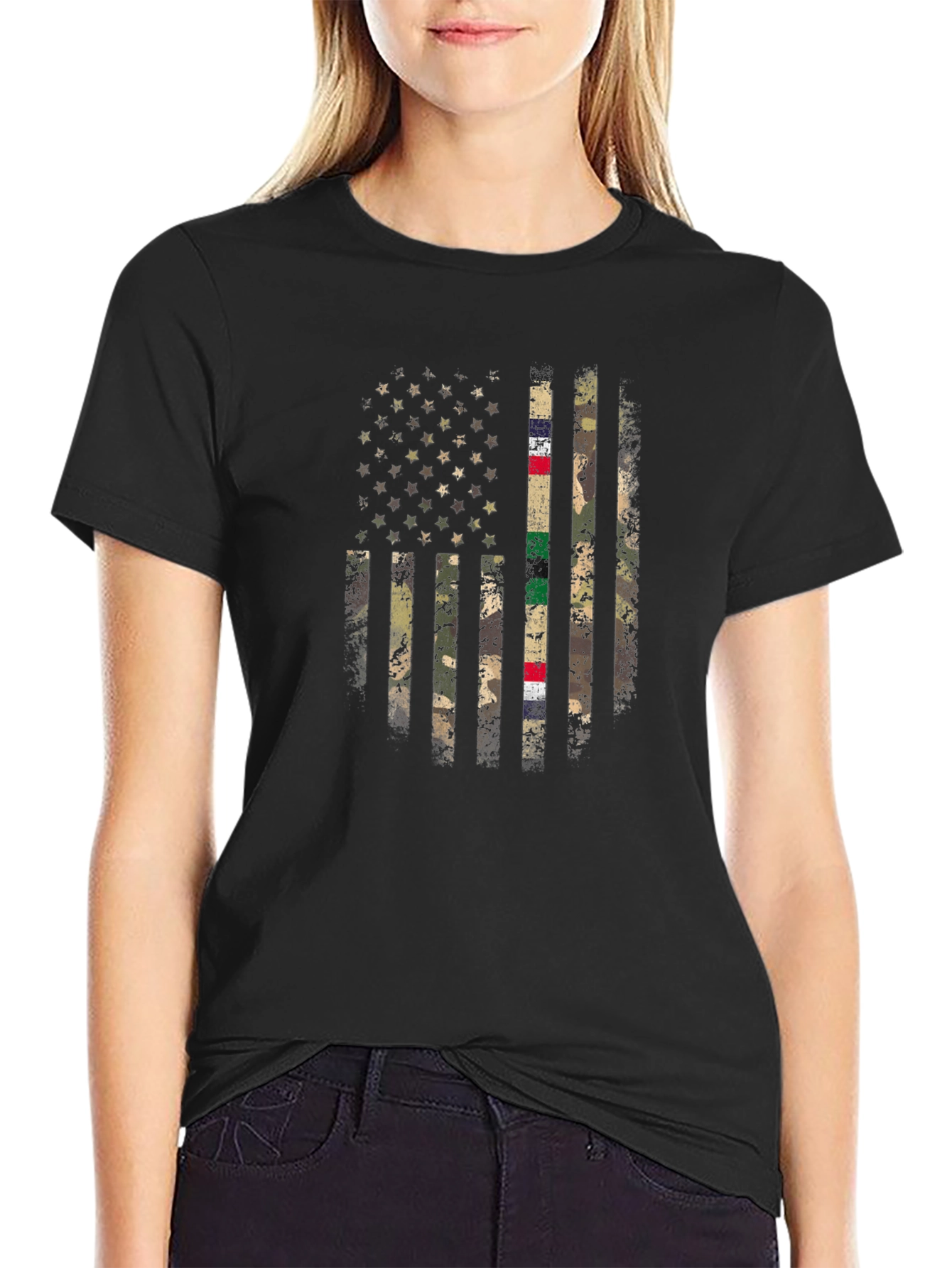 Camo American Flag Graphic T-Shirt