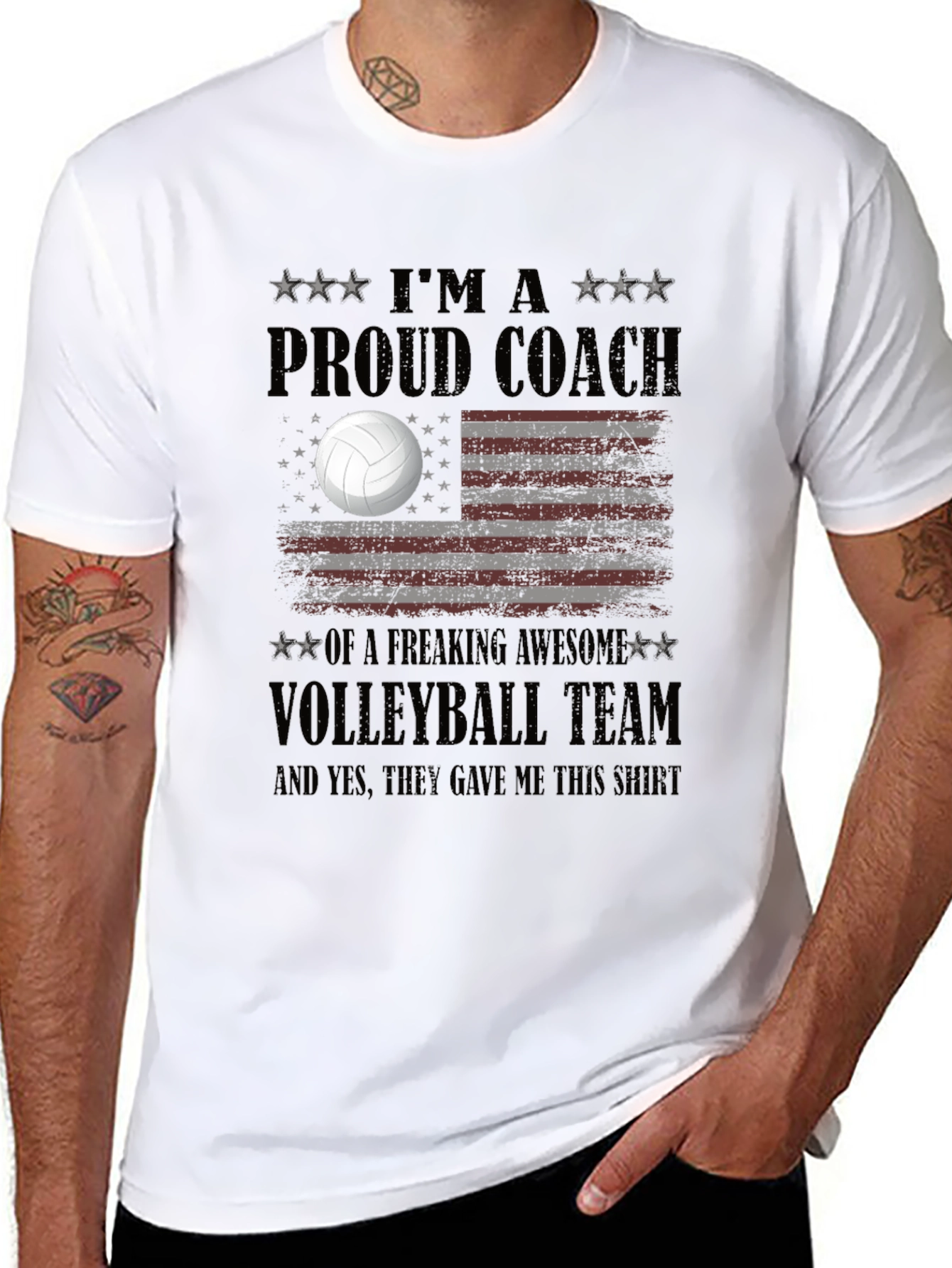 Proud Volleyball Coach T-Shirt - USA Flag Design