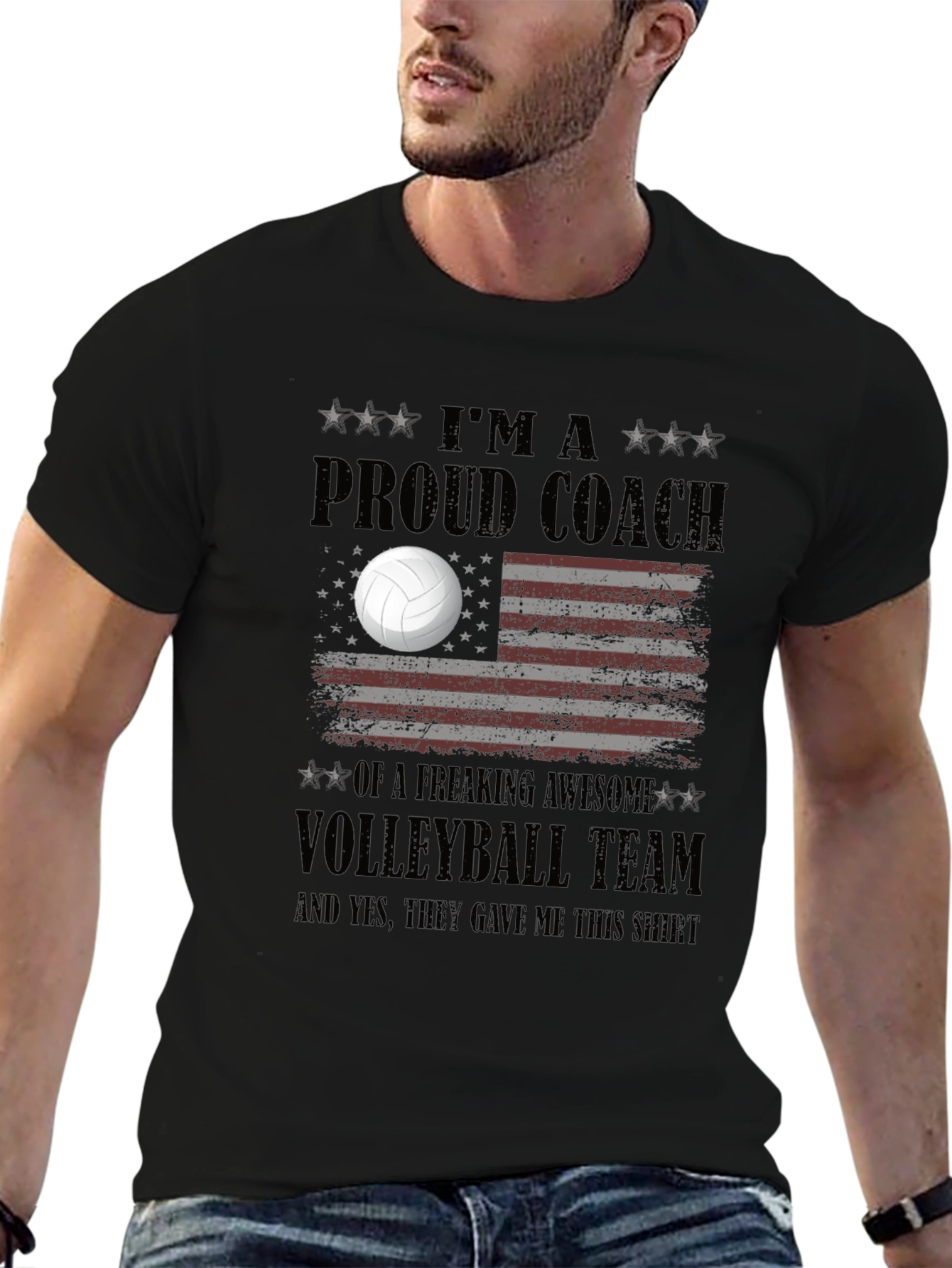 Proud Volleyball Coach T-Shirt - USA Flag Design