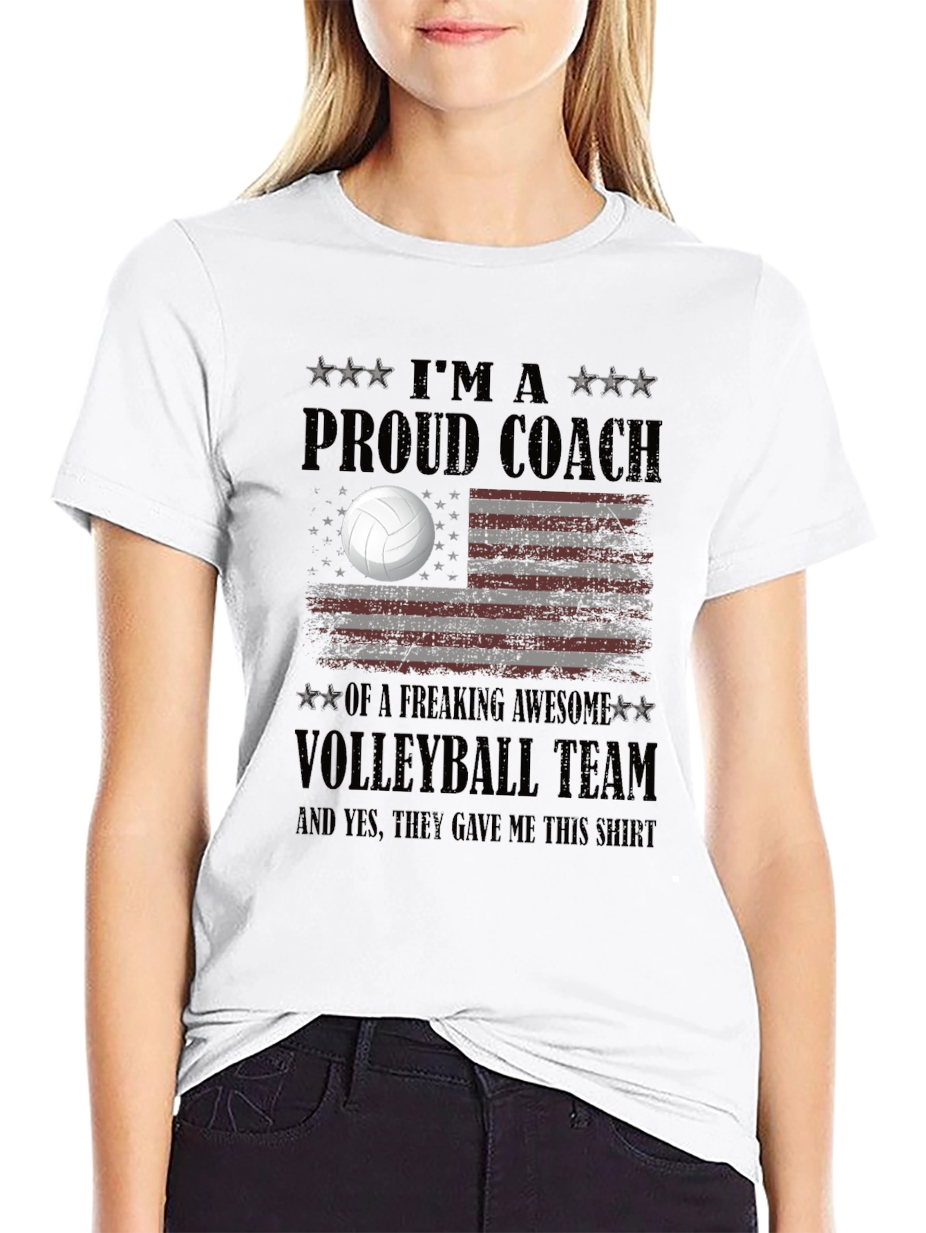 Proud Volleyball Coach T-Shirt - USA Flag Design
