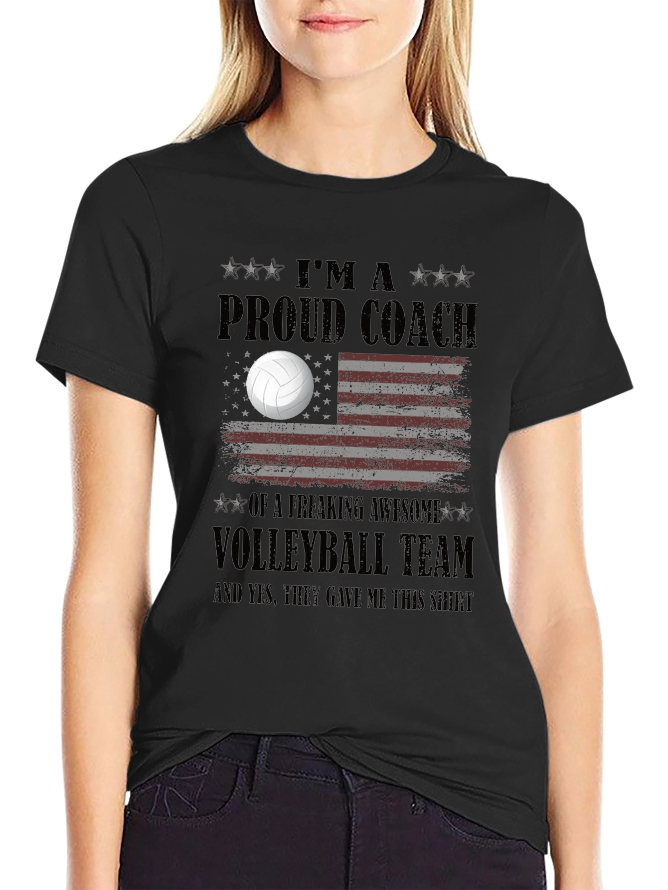 Proud Volleyball Coach T-Shirt - USA Flag Design