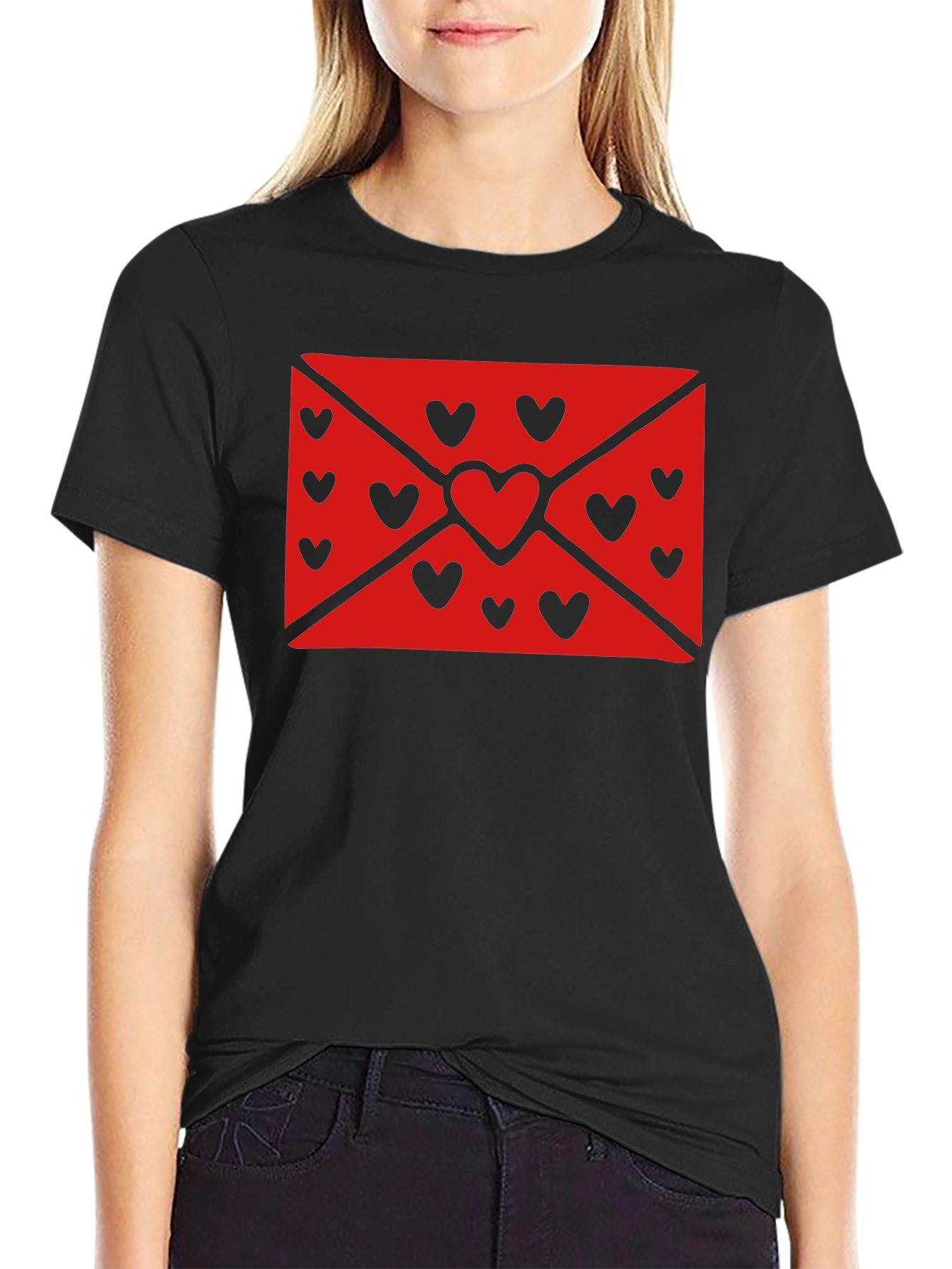 Love Letter Heart Graphic Black T-Shirt