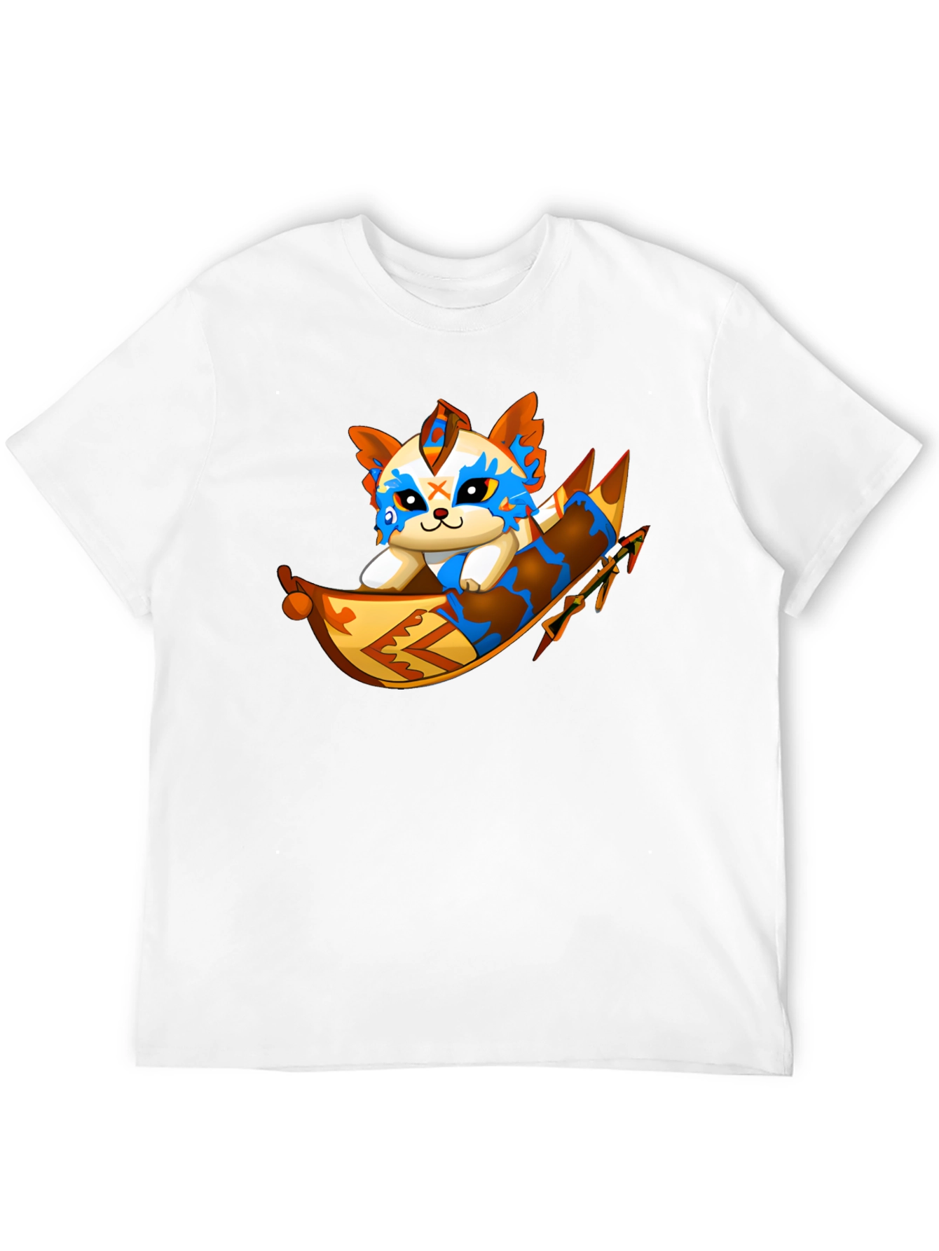 Cartoon Cat Rafting Black T-Shirt