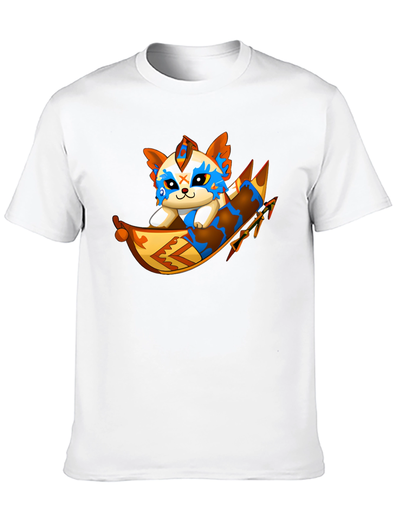Cartoon Cat Rafting Black T-Shirt