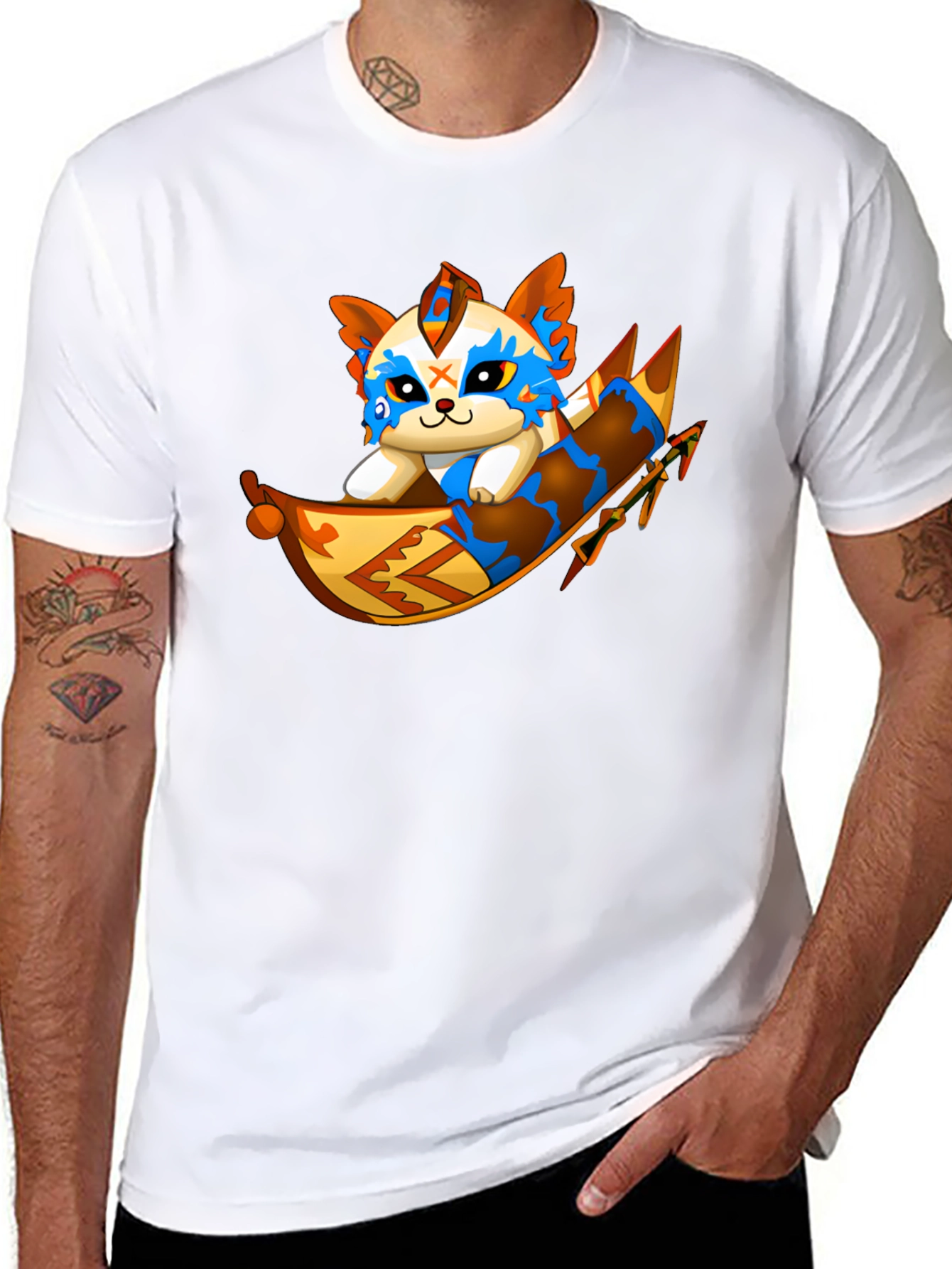 Cartoon Cat Rafting Black T-Shirt