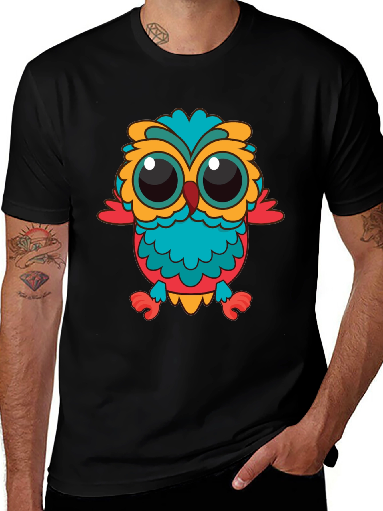 Owl Graphic T-Shirt - Black Crew Neck Tee
