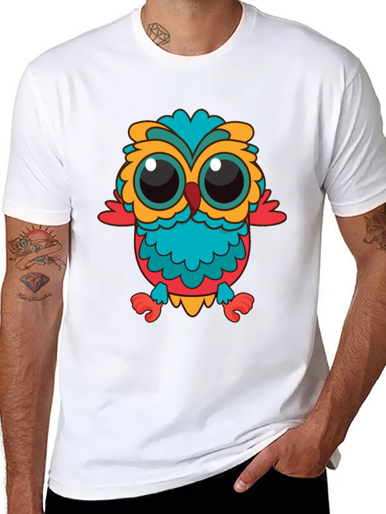 Owl Graphic T-Shirt - Black Crew Neck Tee