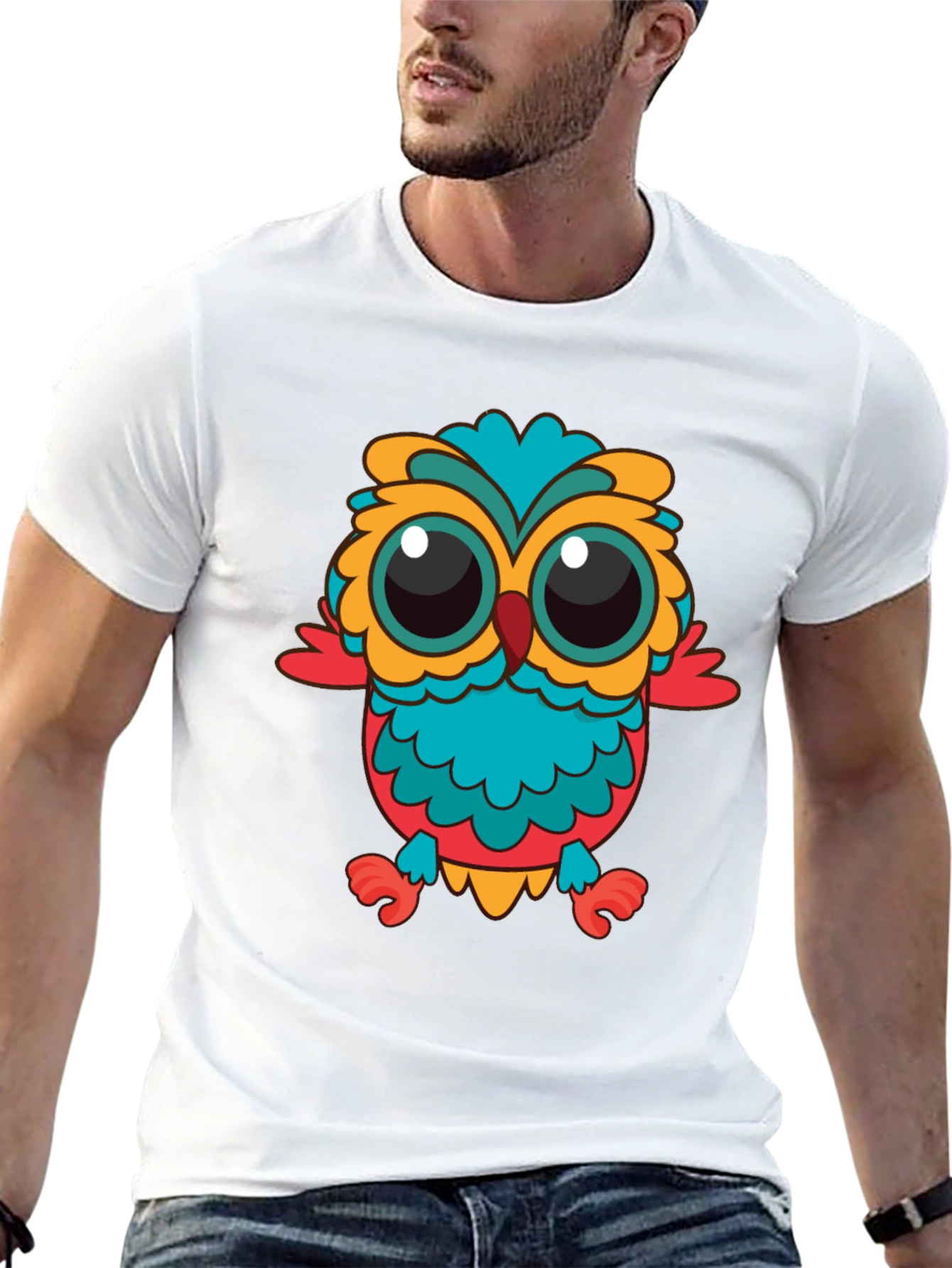 Owl Graphic T-Shirt - Black Crew Neck Tee