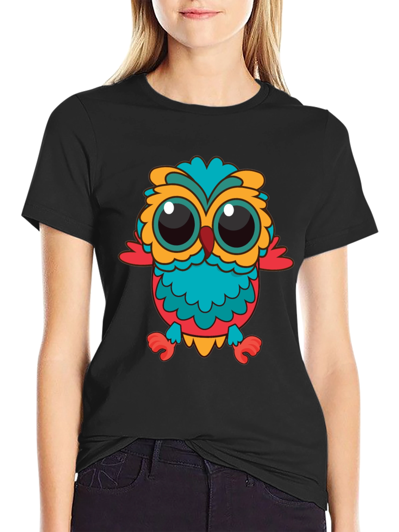 Owl Graphic T-Shirt - Black Crew Neck Tee