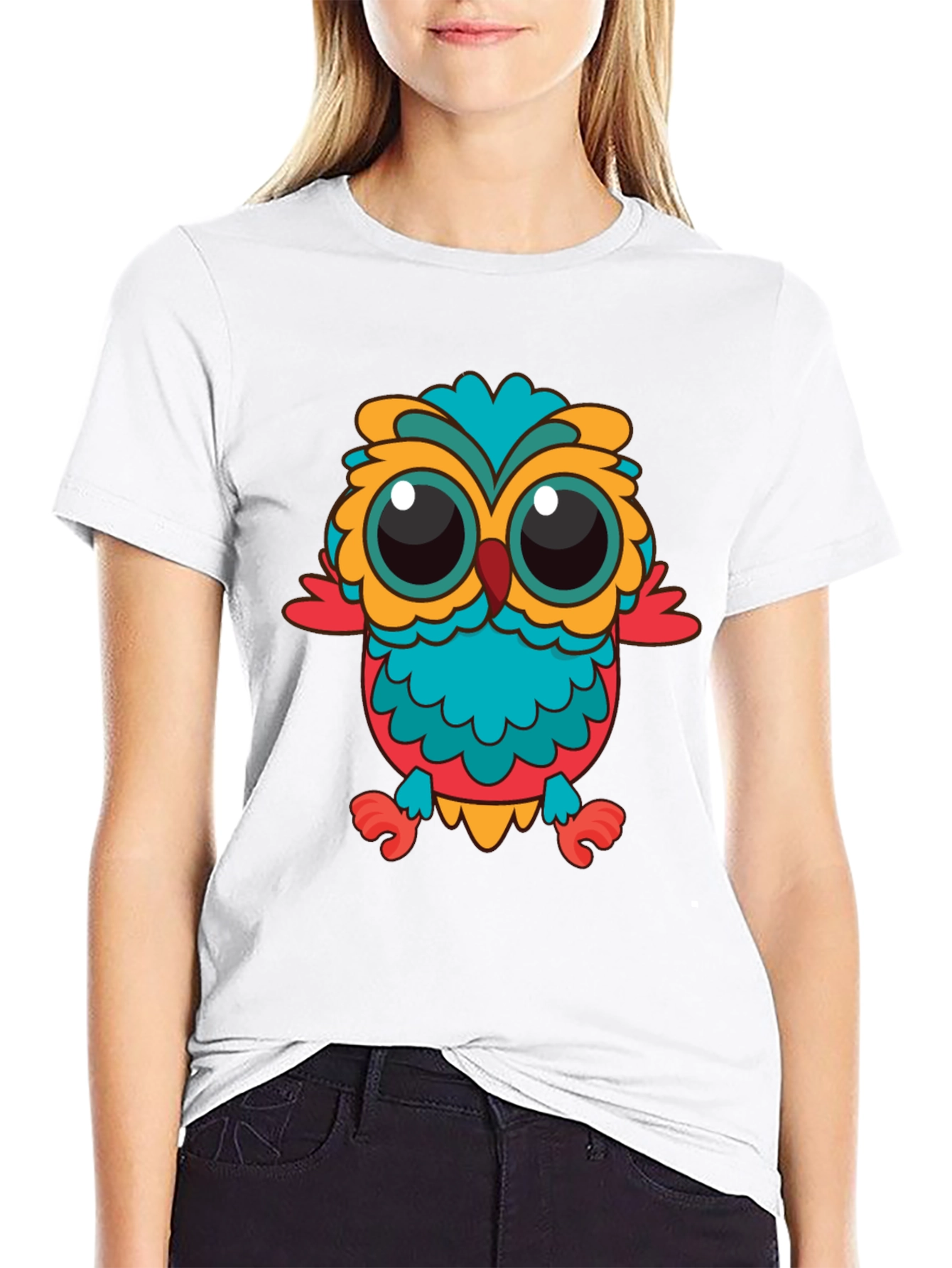 Owl Graphic T-Shirt - Black Crew Neck Tee