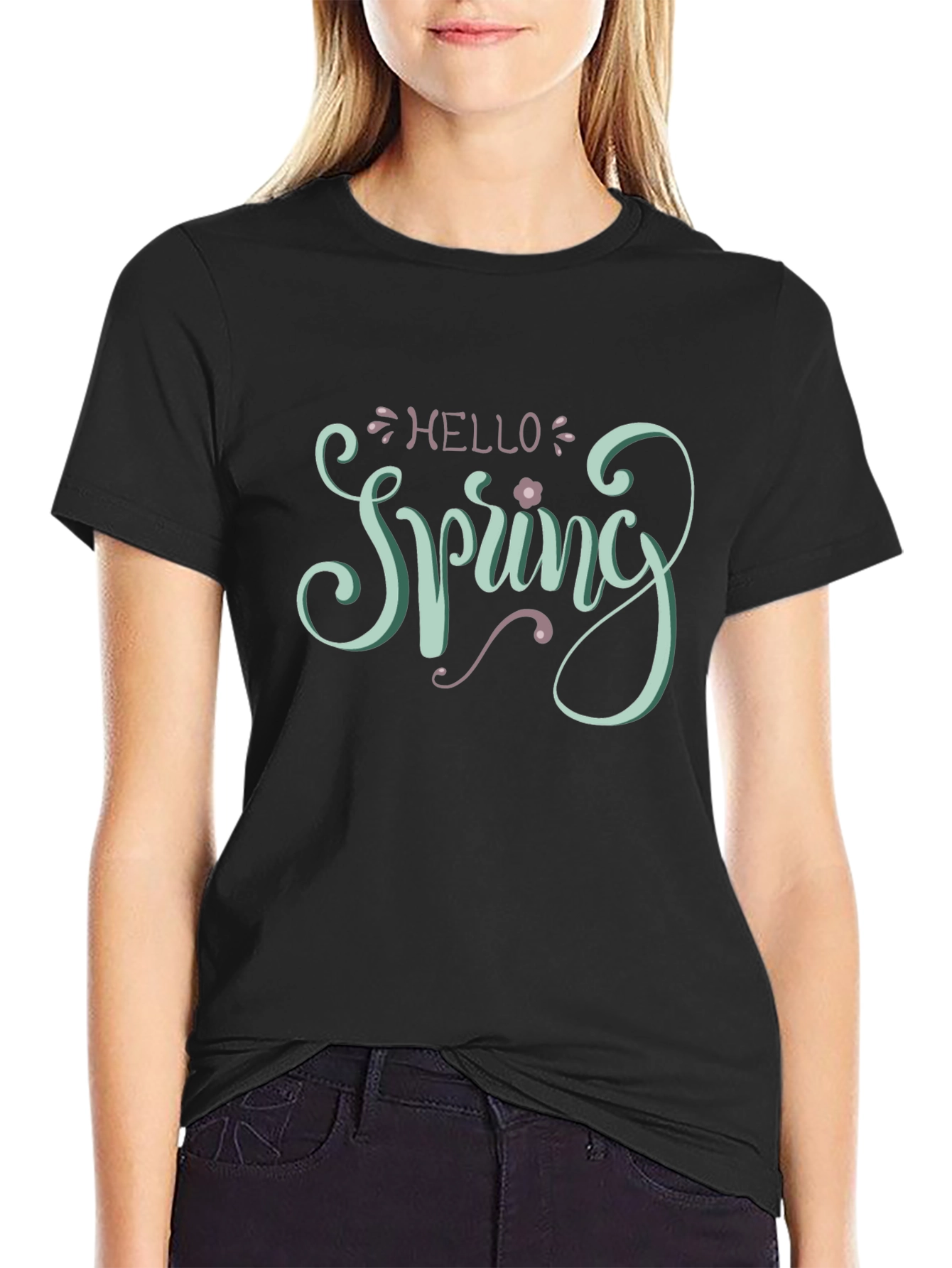 Hello Spring Graphic Tee - Black