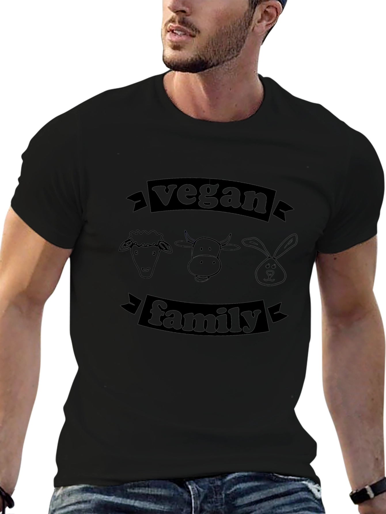 Vegan Family Graphic Tee - Unisex Black T-Shirt