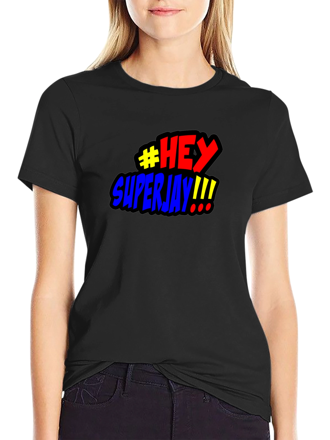 #HEY Superjay!!! Mens Black Graphic T-Shirt