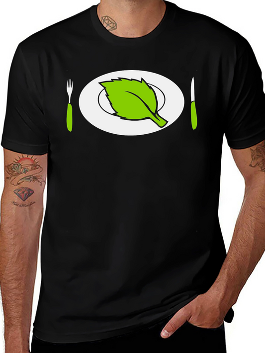 Vegan T-Shirt - Leaf Plate Fork Knife Graphic Tee