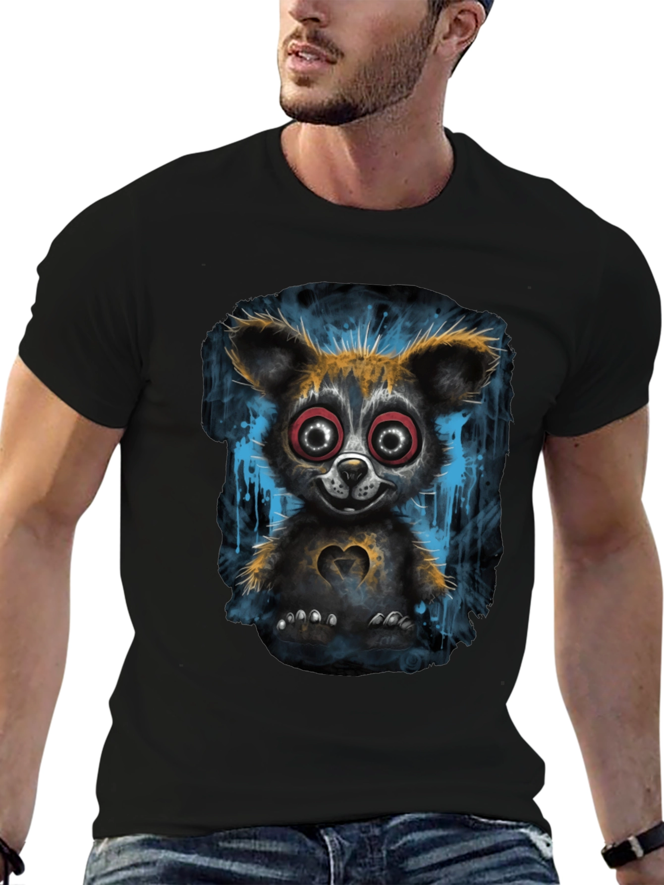Creepy Cute Bear Graphic T-Shirt - Black