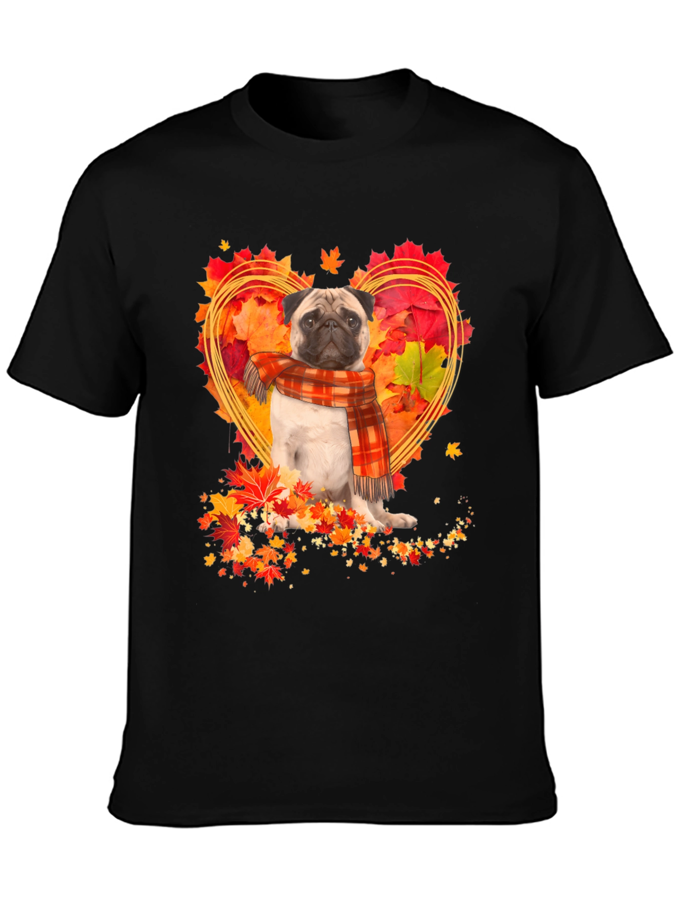 Pug Fall Leaves Heart T-Shirt