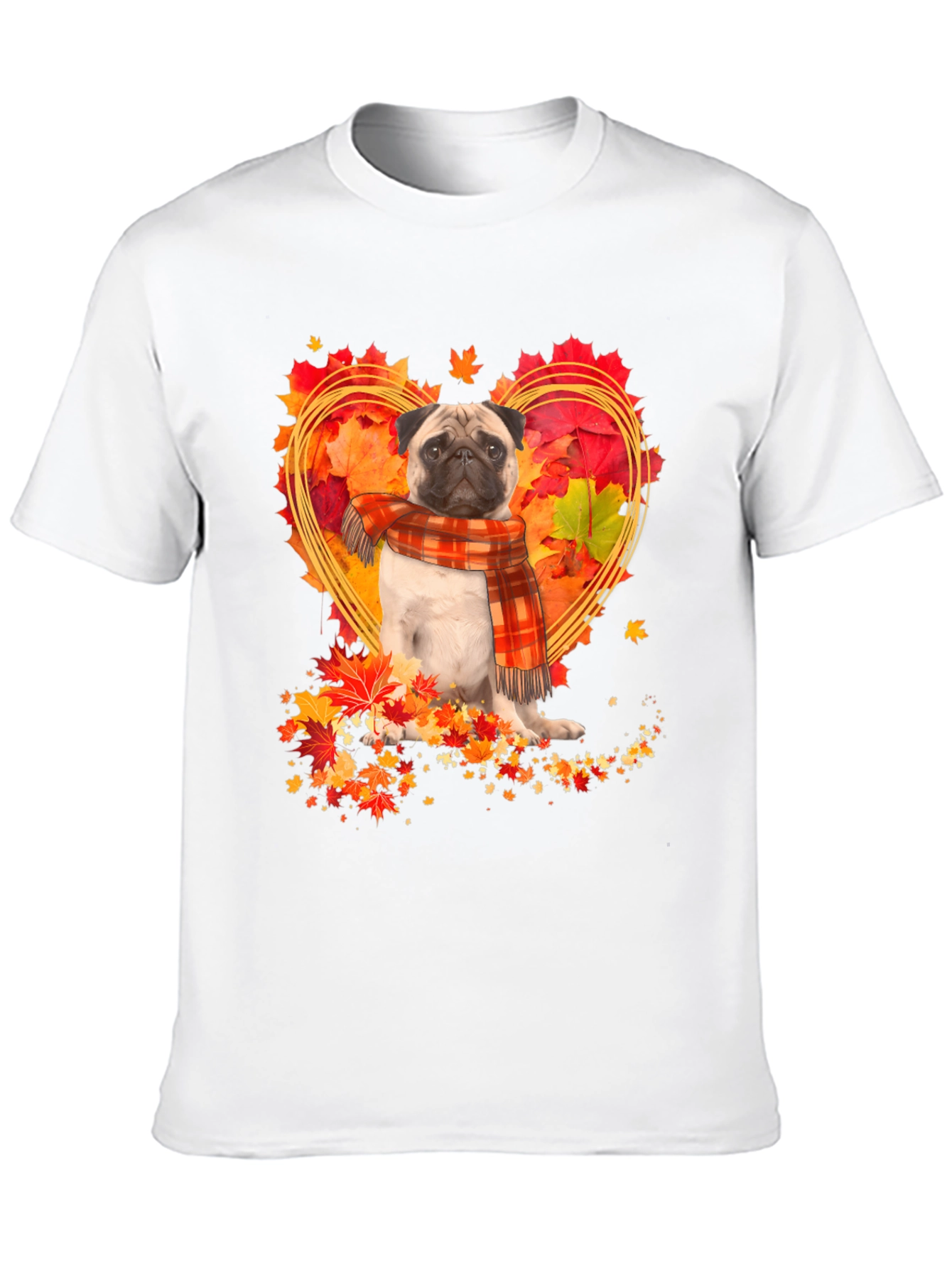Pug Fall Leaves Heart T-Shirt