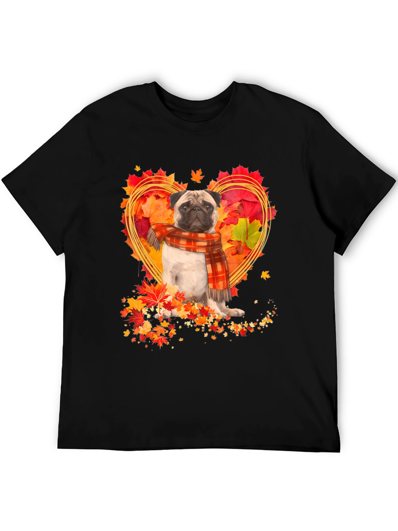 Pug Fall Leaves Heart T-Shirt