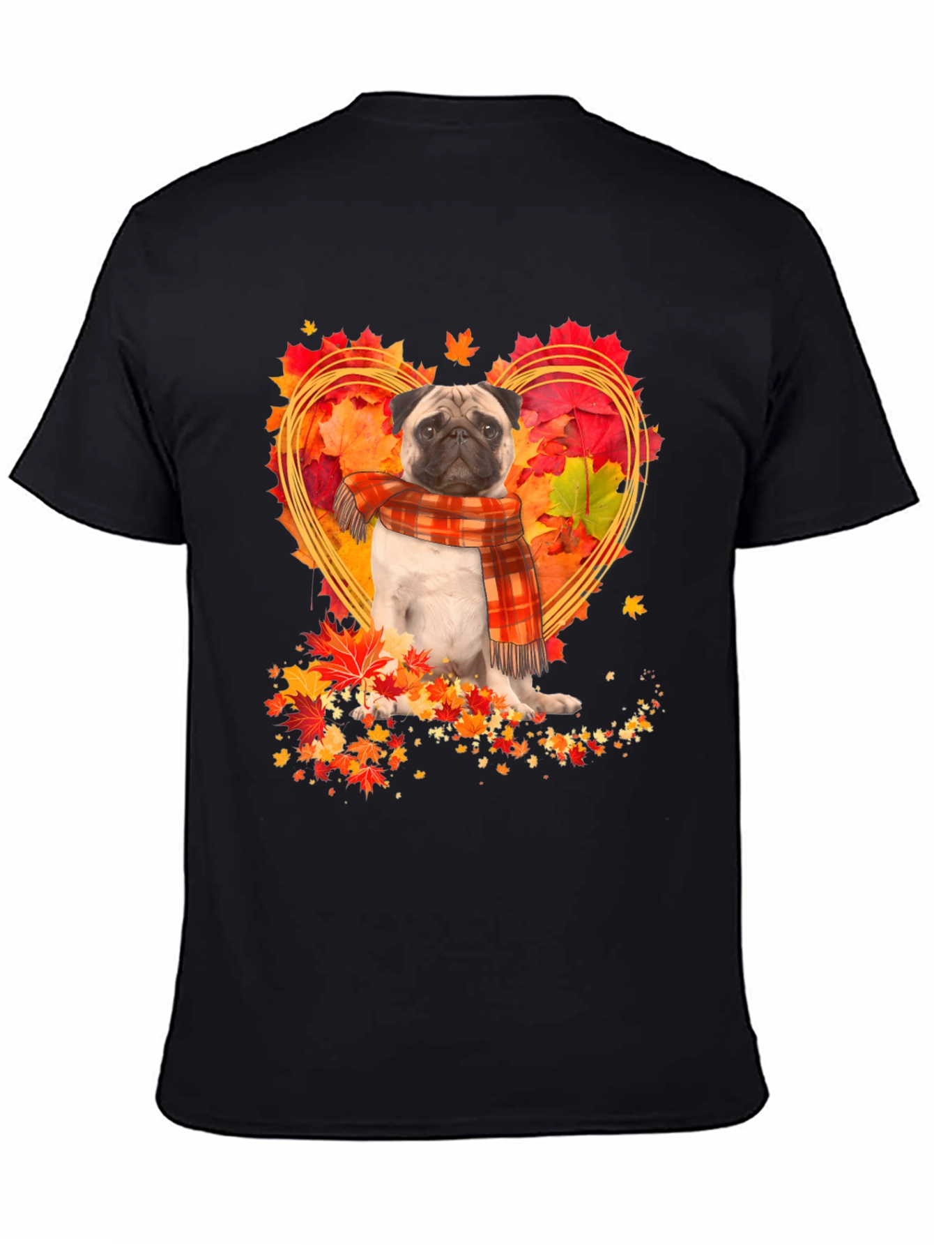 Pug Fall Leaves Heart T-Shirt
