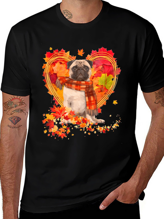 Pug Fall Leaves Heart T-Shirt