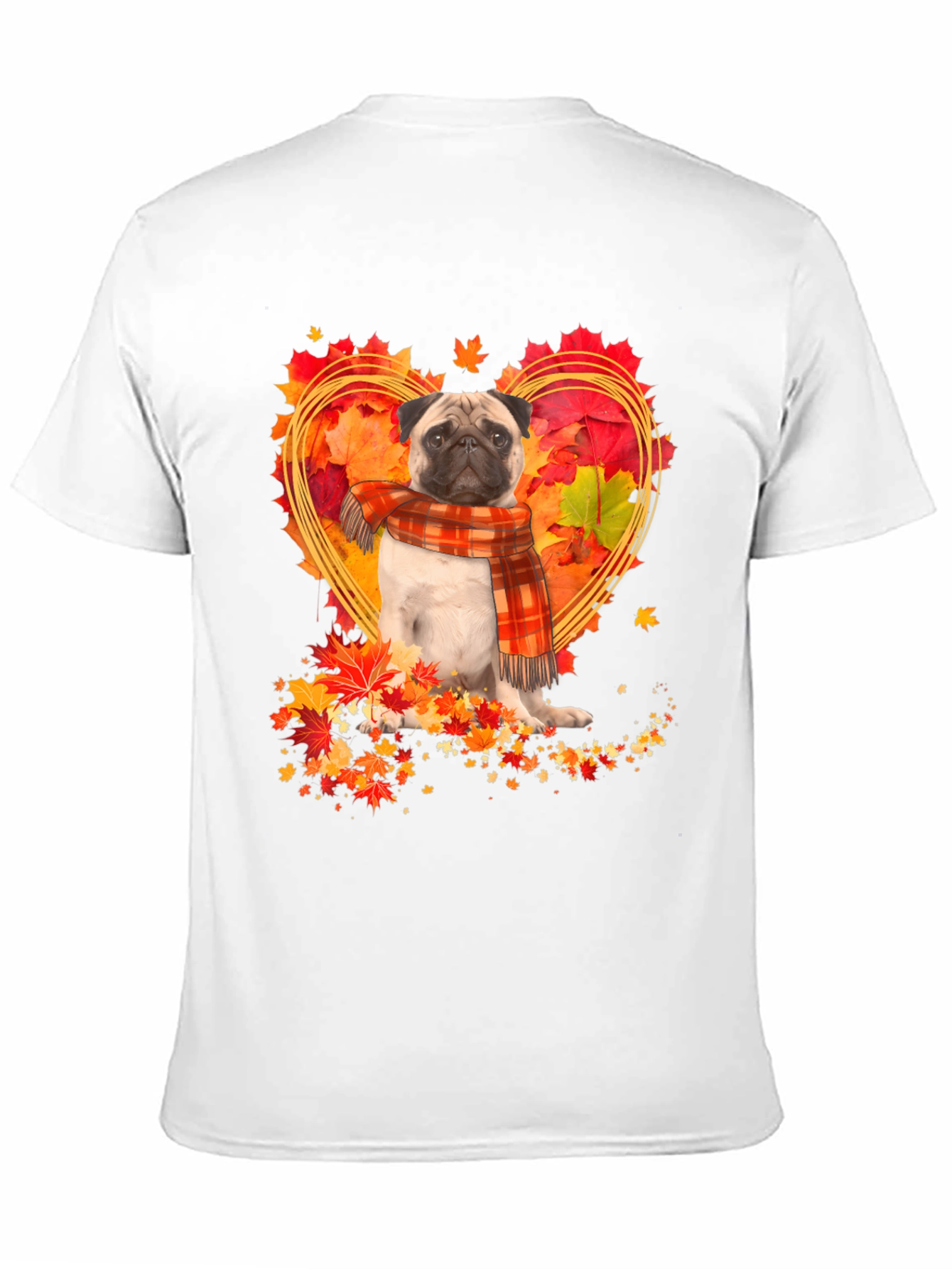 Pug Fall Leaves Heart T-Shirt
