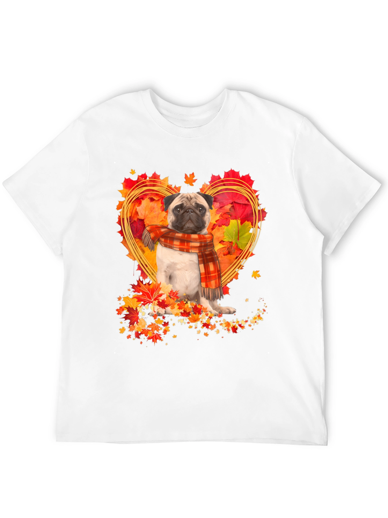 Pug Fall Leaves Heart T-Shirt