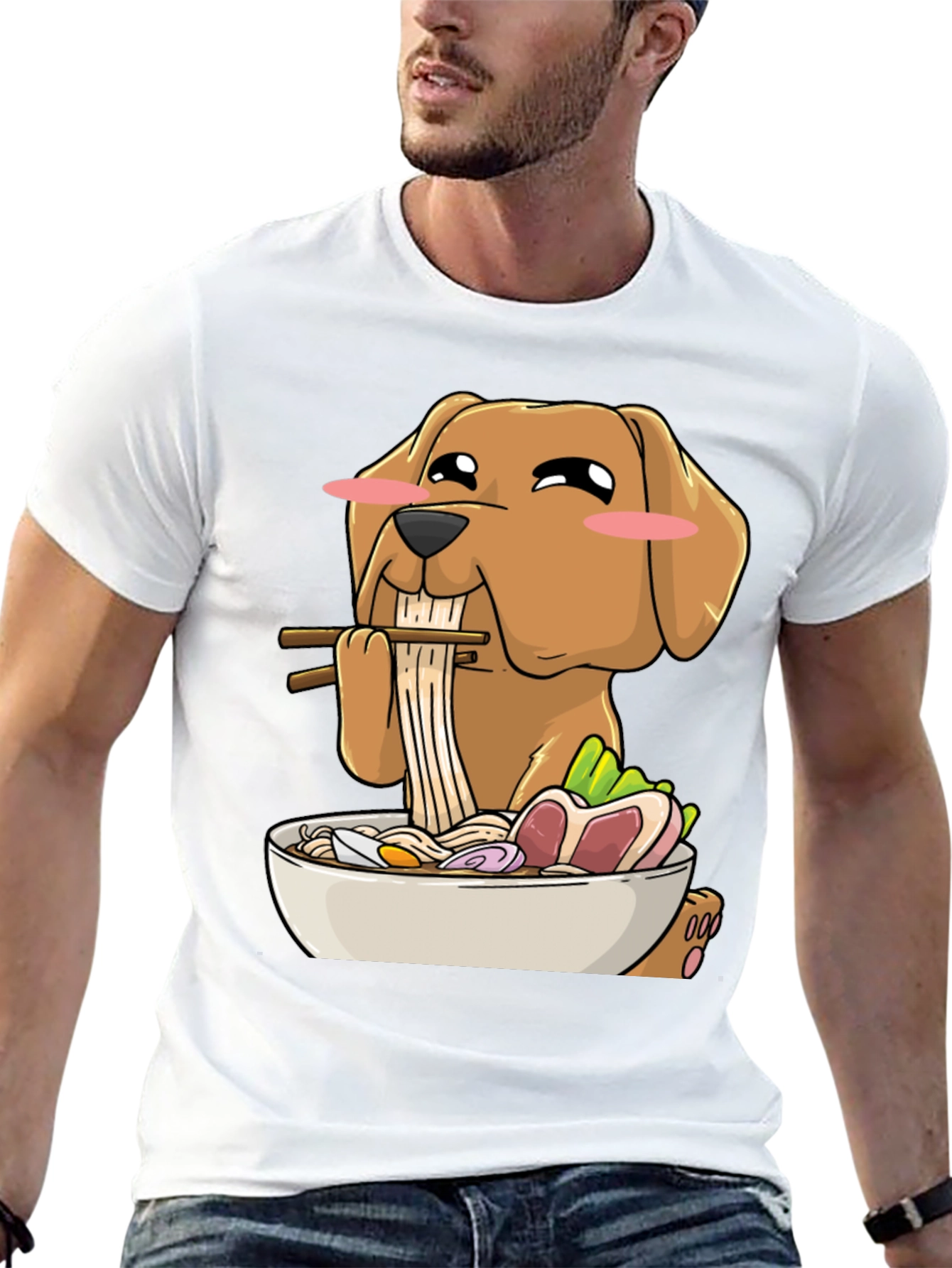 Dog Eating Ramen Funny T-Shirt