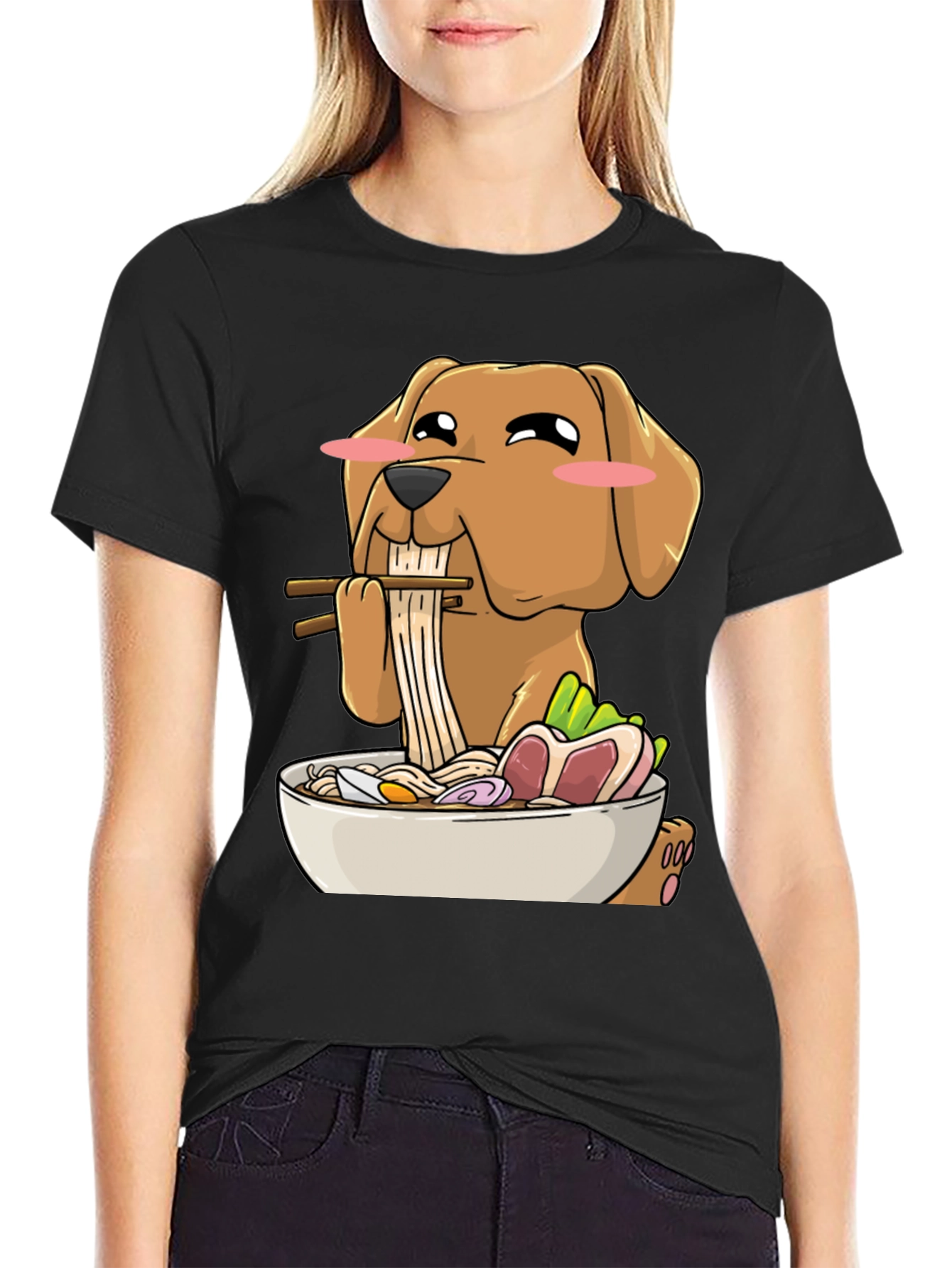 Dog Eating Ramen Funny T-Shirt
