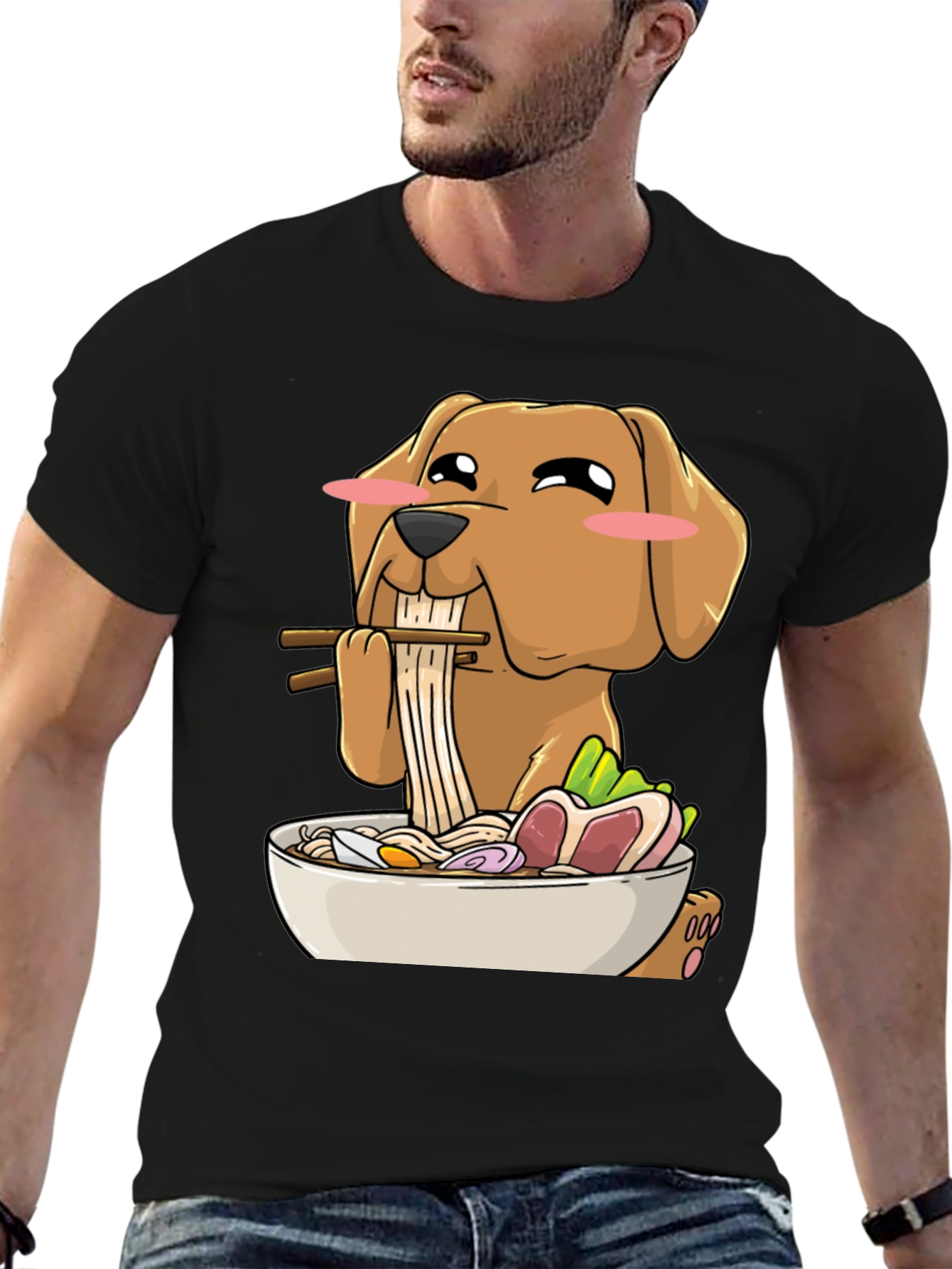 Dog Eating Ramen Funny T-Shirt