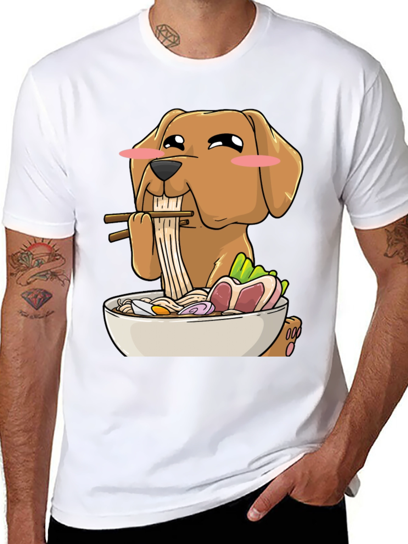 Dog Eating Ramen Funny T-Shirt