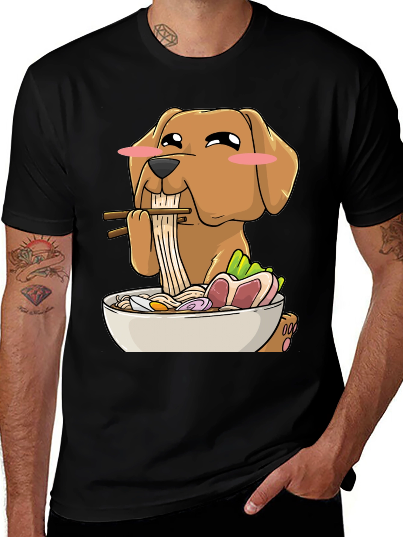 Dog Eating Ramen Funny T-Shirt