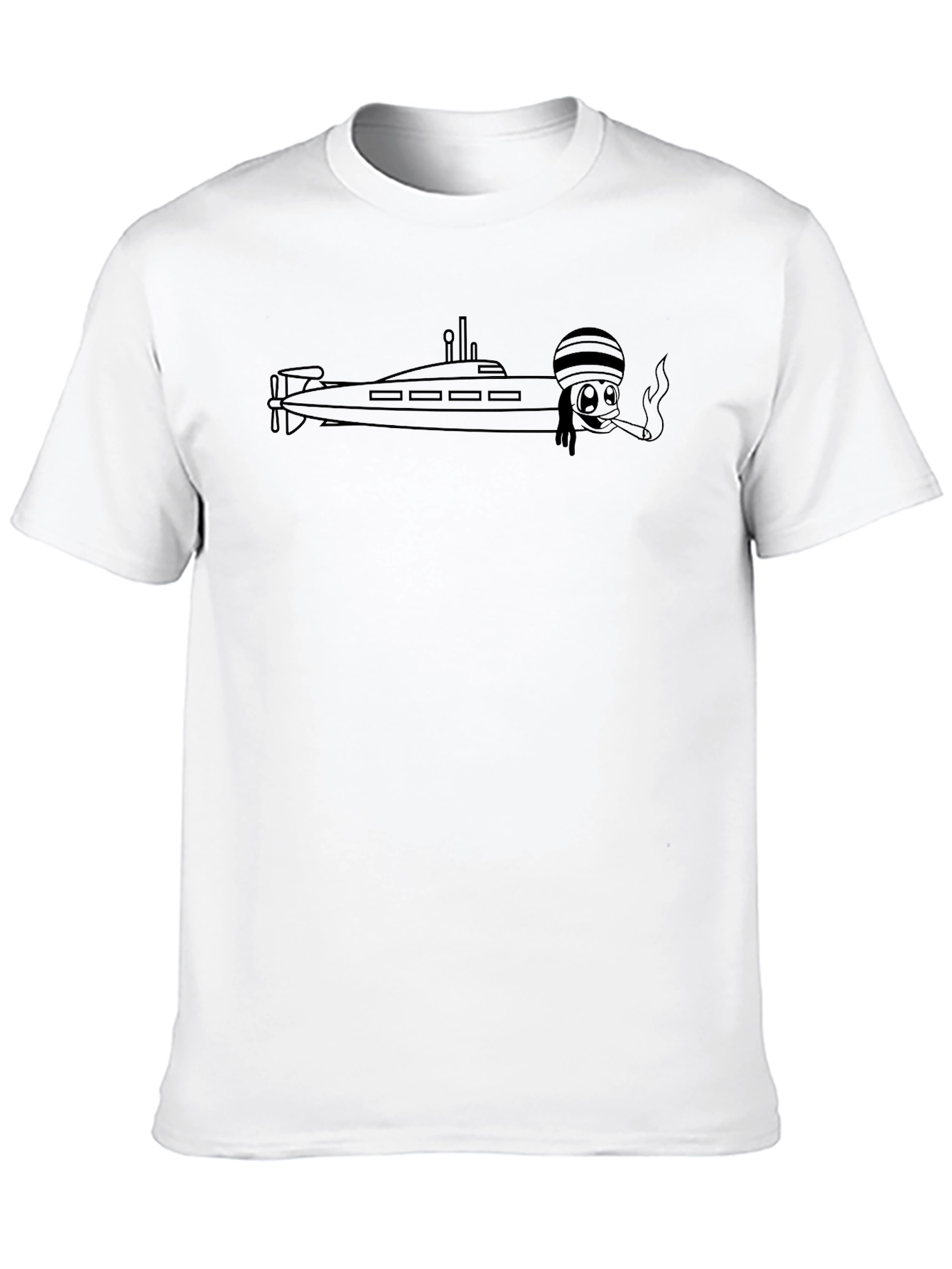 Submarine Cartoon Graphic Black T-Shirt