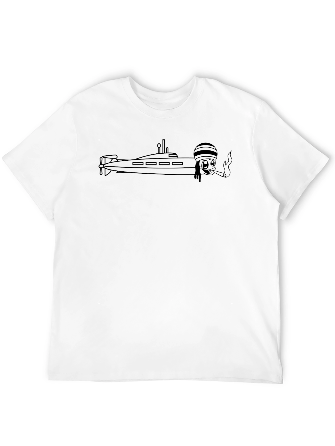 Submarine Cartoon Graphic Black T-Shirt