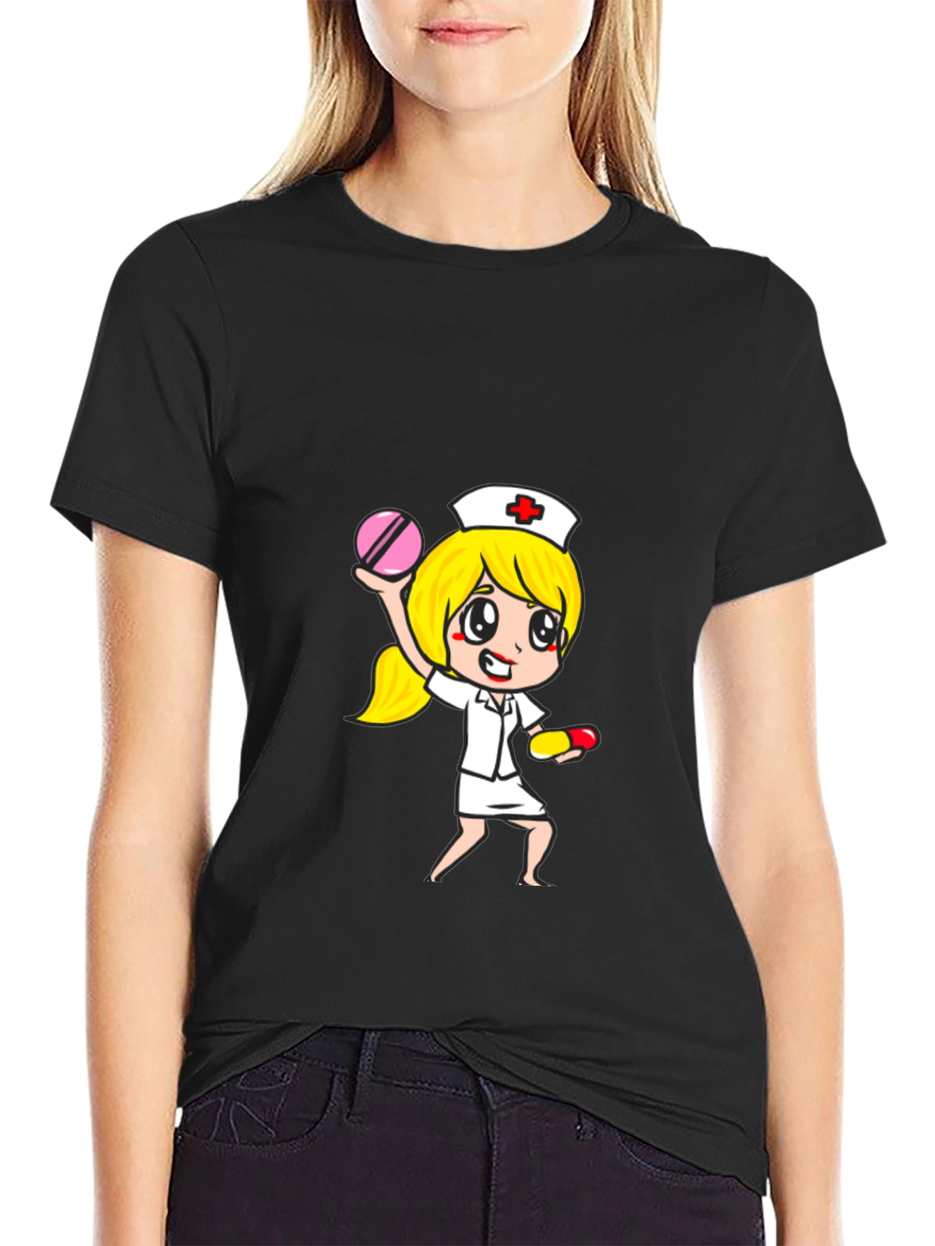 Nurse Cartoon Graphic Tee - Unisex Black T-Shirt