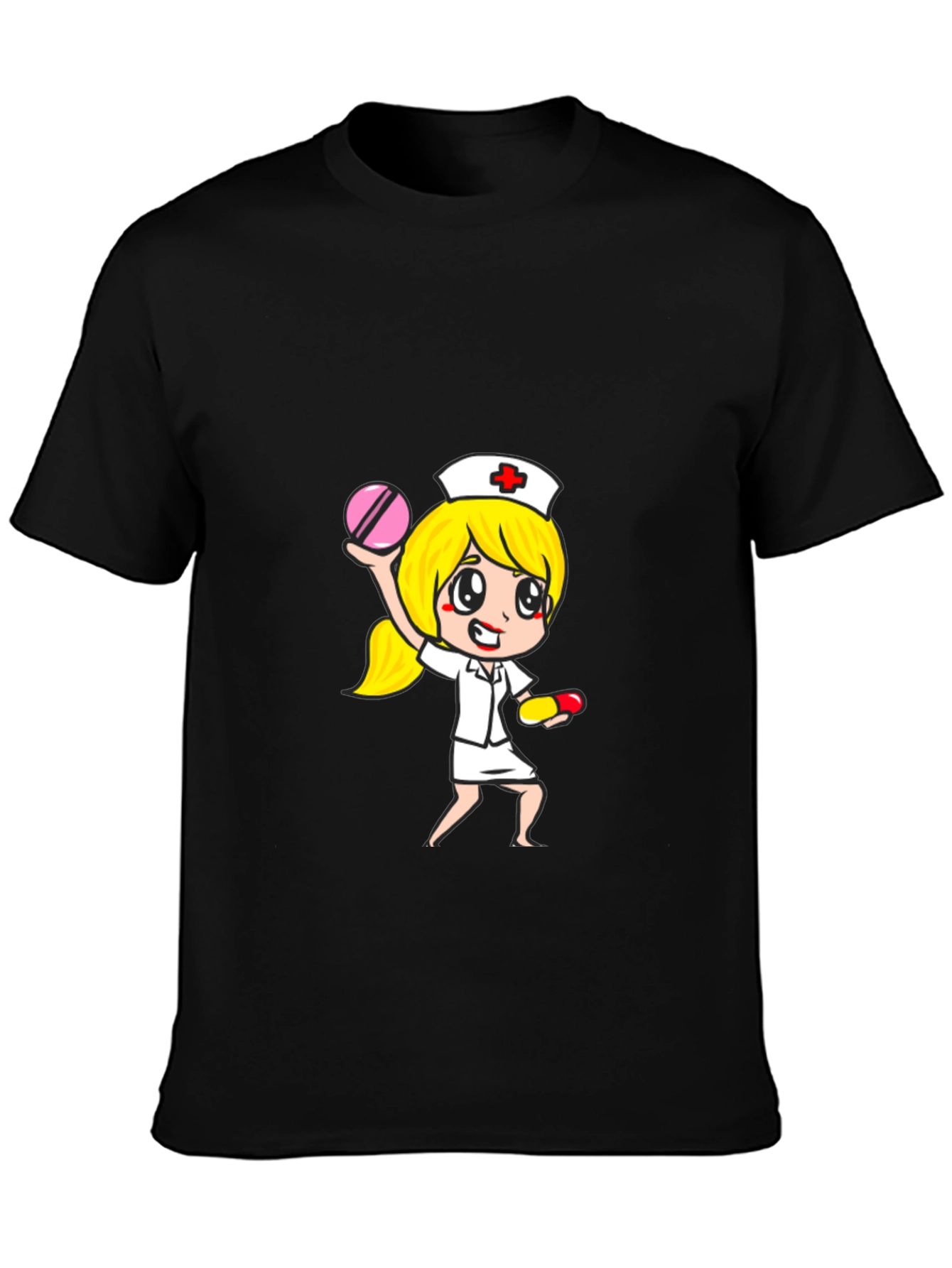 Nurse Cartoon Graphic Tee - Unisex Black T-Shirt
