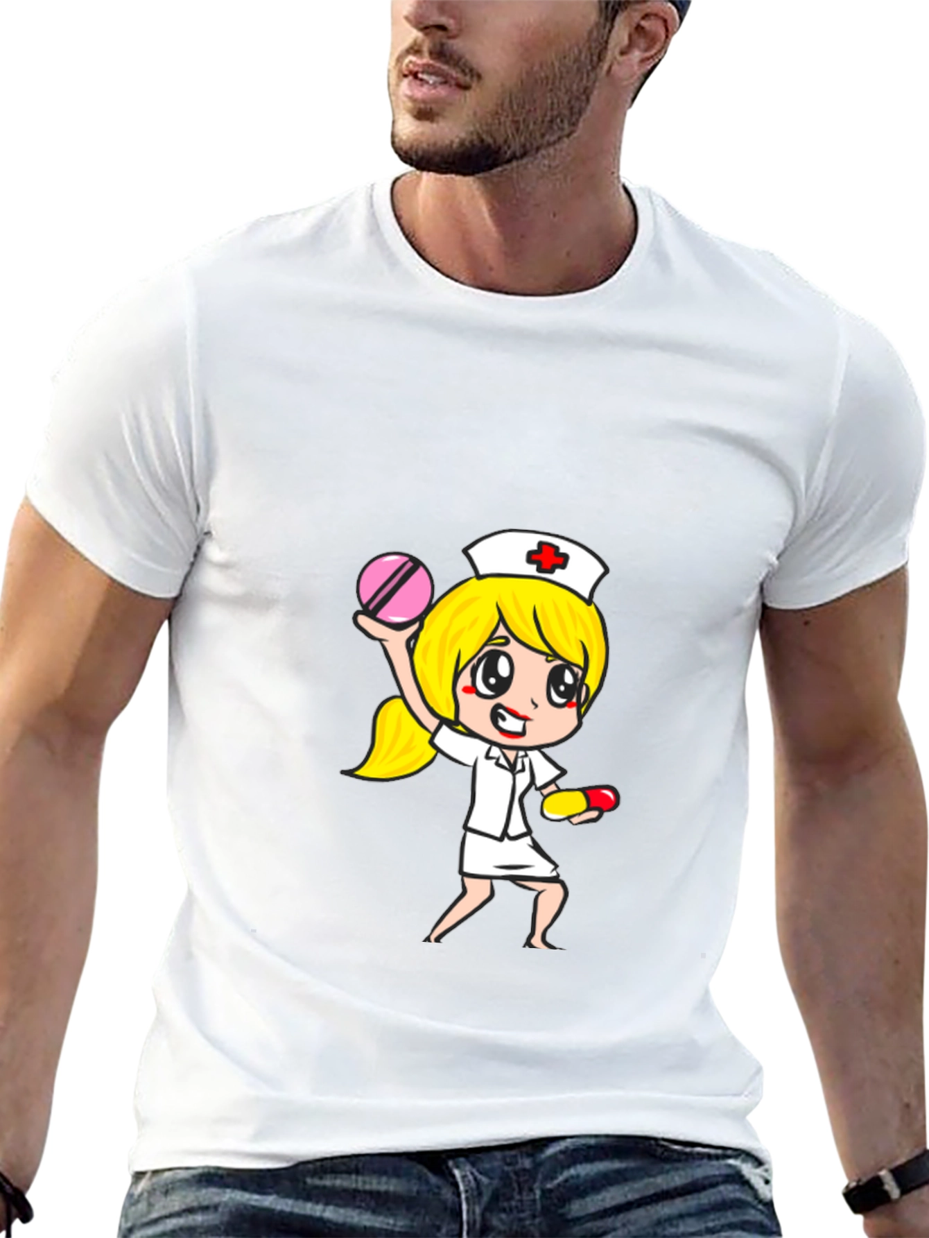 Nurse Cartoon Graphic Tee - Unisex Black T-Shirt