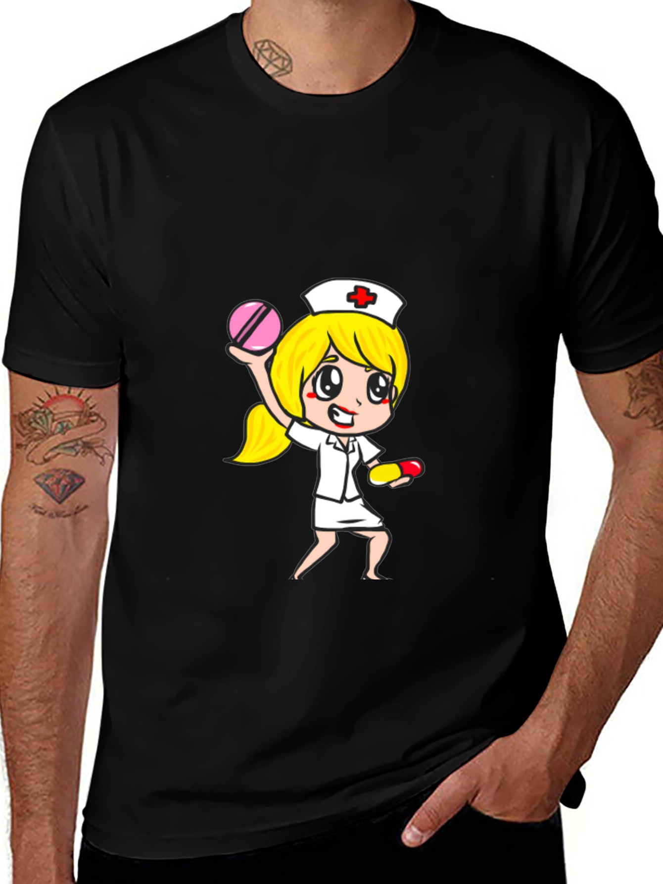 Nurse Cartoon Graphic Tee - Unisex Black T-Shirt