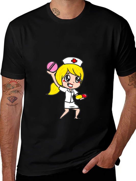 Nurse Cartoon Graphic Tee - Unisex Black T-Shirt