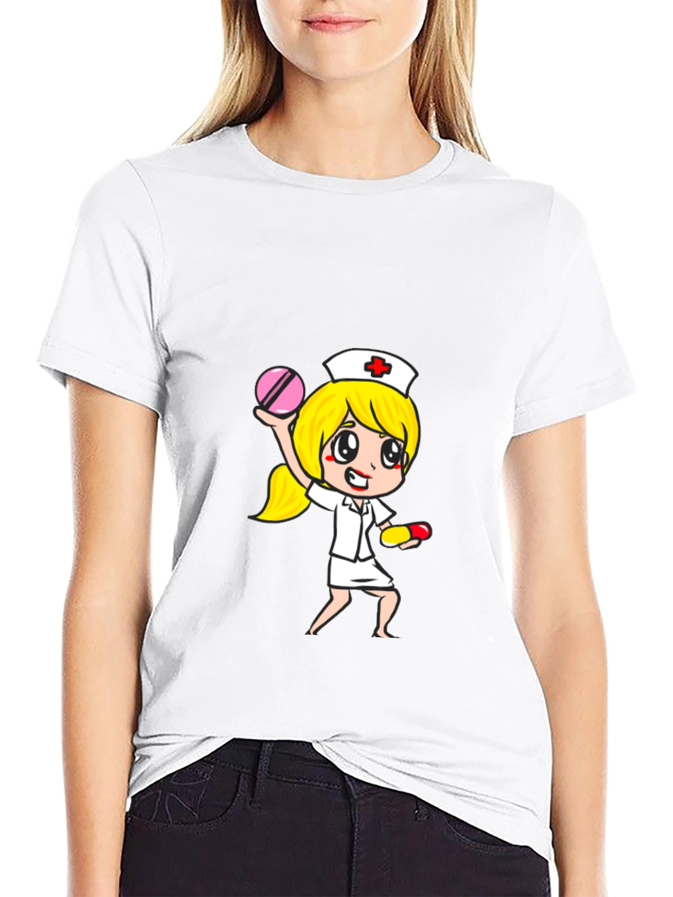 Nurse Cartoon Graphic Tee - Unisex Black T-Shirt